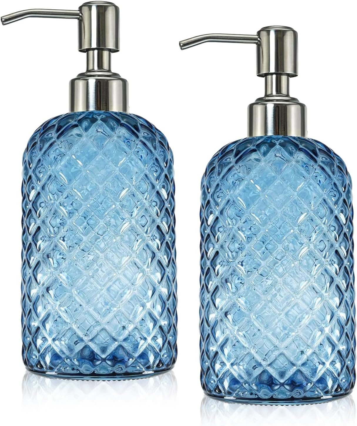 Glass Soap Dispenser Set &ndash; 2 Pack 13.5Oz (400Ml) Gem-Patterned Refillable Hand Soap Dispenser with Rust Proof Stainless Steel Pump Clear Bathroom & Kitchen Dispenser for Dish Soap, Lotion image number 6