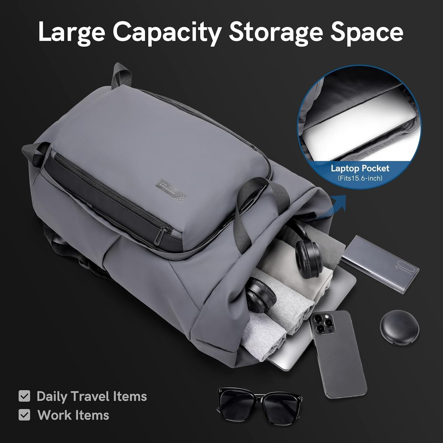 KINGSONS Laptop Bag Travel Backpack - Waterproof Laptop Backpack with USB Charging Port, anti Theft Backpack for Women, Casual Daypack for Business - Fg6319W-Black image number 7