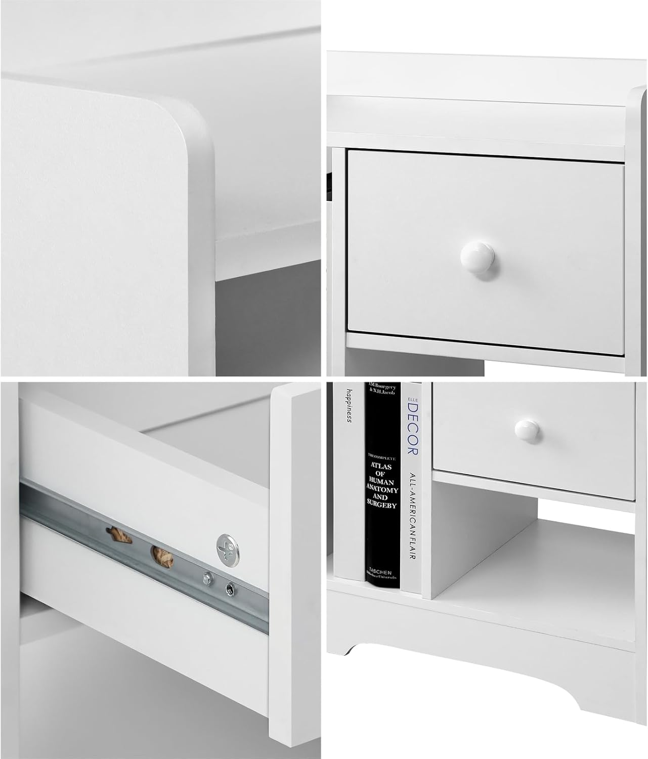 Oikiture Bedside Table with Drawer and Storage Space Side Table Nightstand Home Bedroom Furniture White image number 5