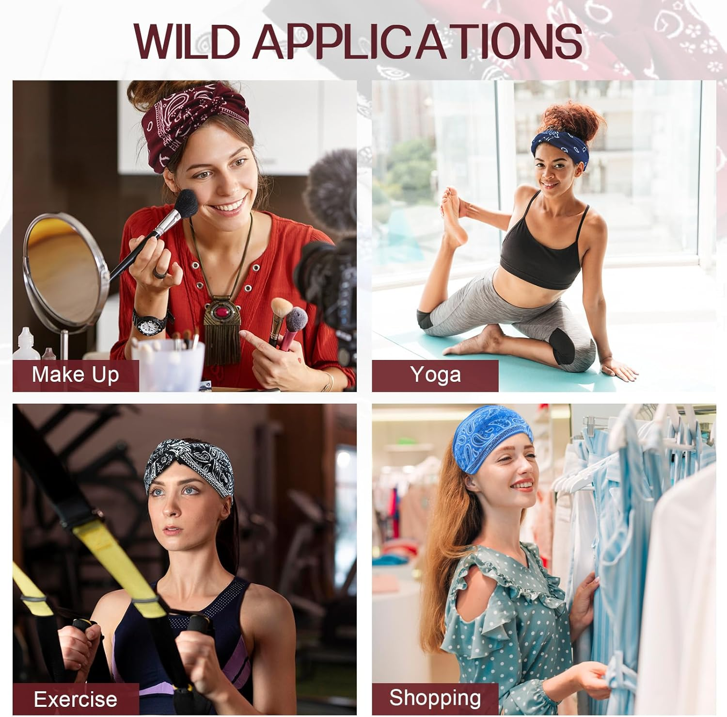 Pack of 6 Multicoloured Wide Headband Headscarves, Summer Boho Headband Print Hair Accessories, Durable Hair Bands, Women'S Wide Elastic Soft, Yoga Sports Hair Band, Multicoloured for Women and Girls image number 1