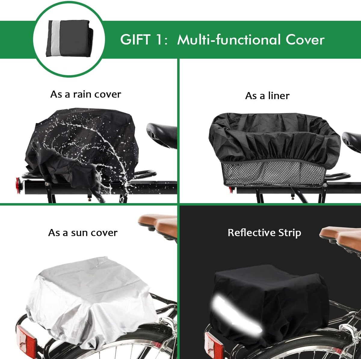 MATTISAM Bike Basket Rear, [Tool-Free Install], Bike Rack Basket for Pet, Metal Wire Bike Cargo Basket, Bicycle Basket for Back of Bike, with Waterproof Cover, Cargo Net image number 4