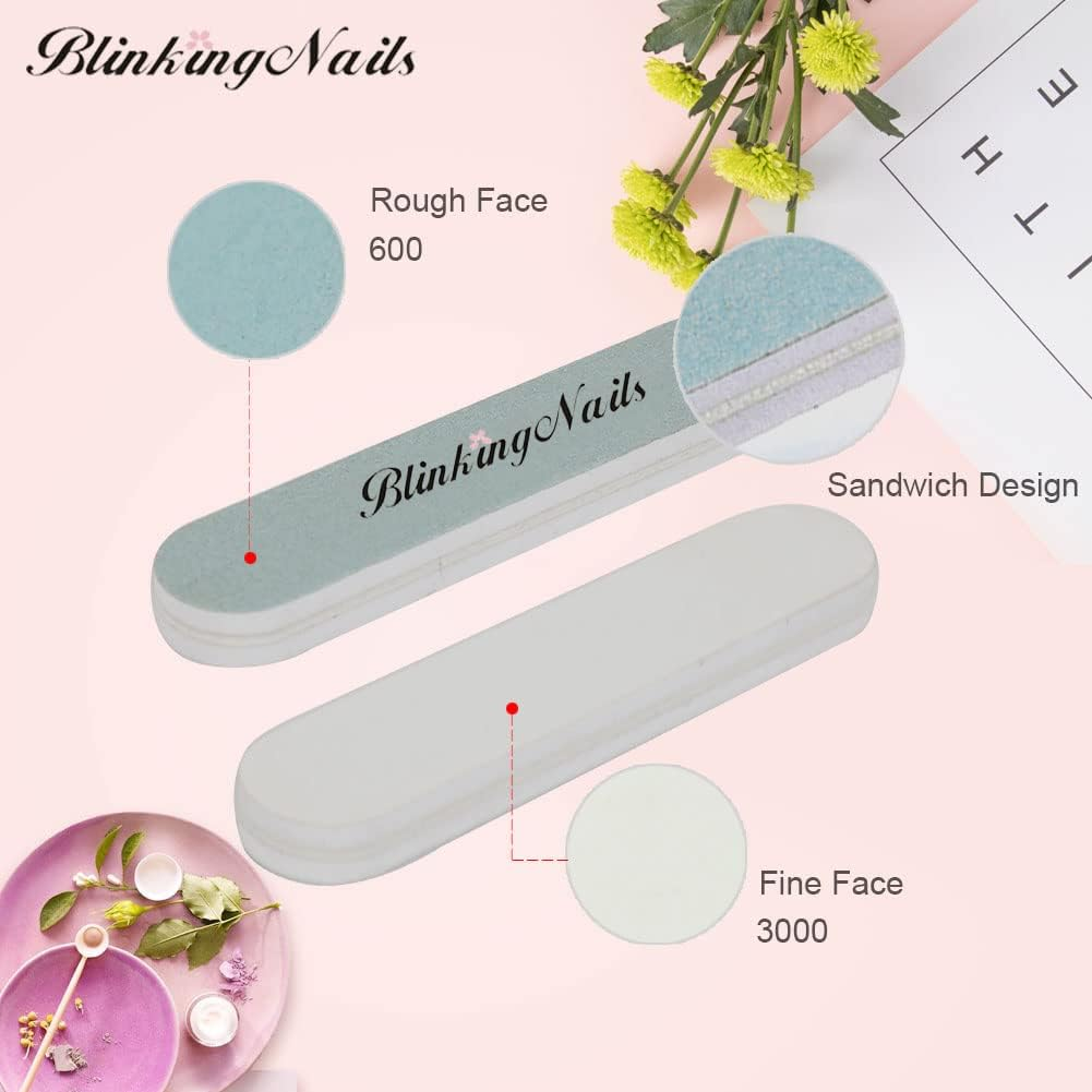 Blinkingnails Fine Nail Buffer File for Polishing,Smooth and Shiny Natural Nails,Mini Size Nail Buffer Block 300 and 6000 Grit Cushion Nail File Art Pedicure Manicure Tips Pack of 14Pcs image number 4