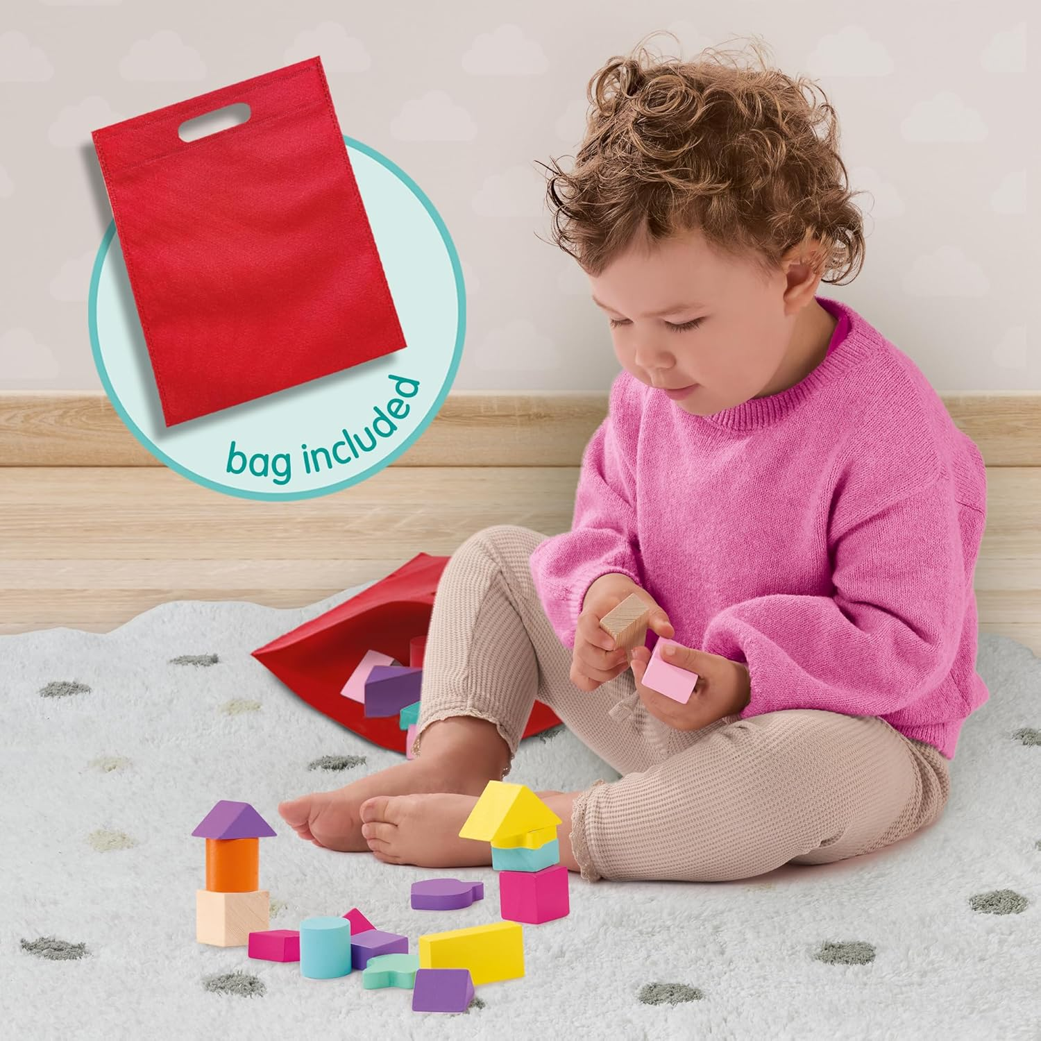 SES Creative 13251 Wooden Building Blocks for Stacking Unicorn 52 Pieces image number 1