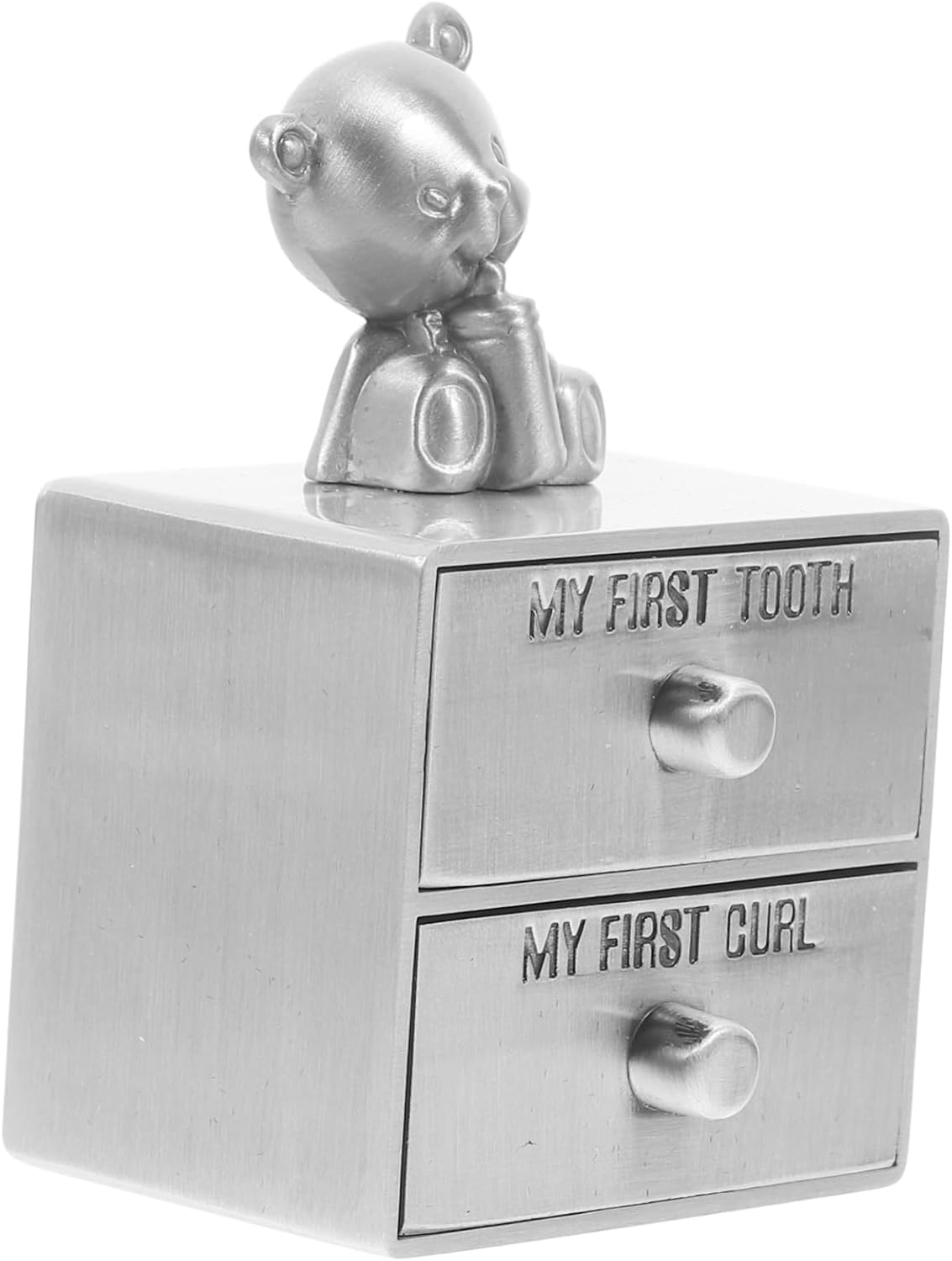 Metal Baby First Tooth and Curl Keepsake Box Storage Container for Infant Deciduous Teeth and Hair Organizer, Vintage Tin Color, Small Trinket Box for Newborn Memory Preservation