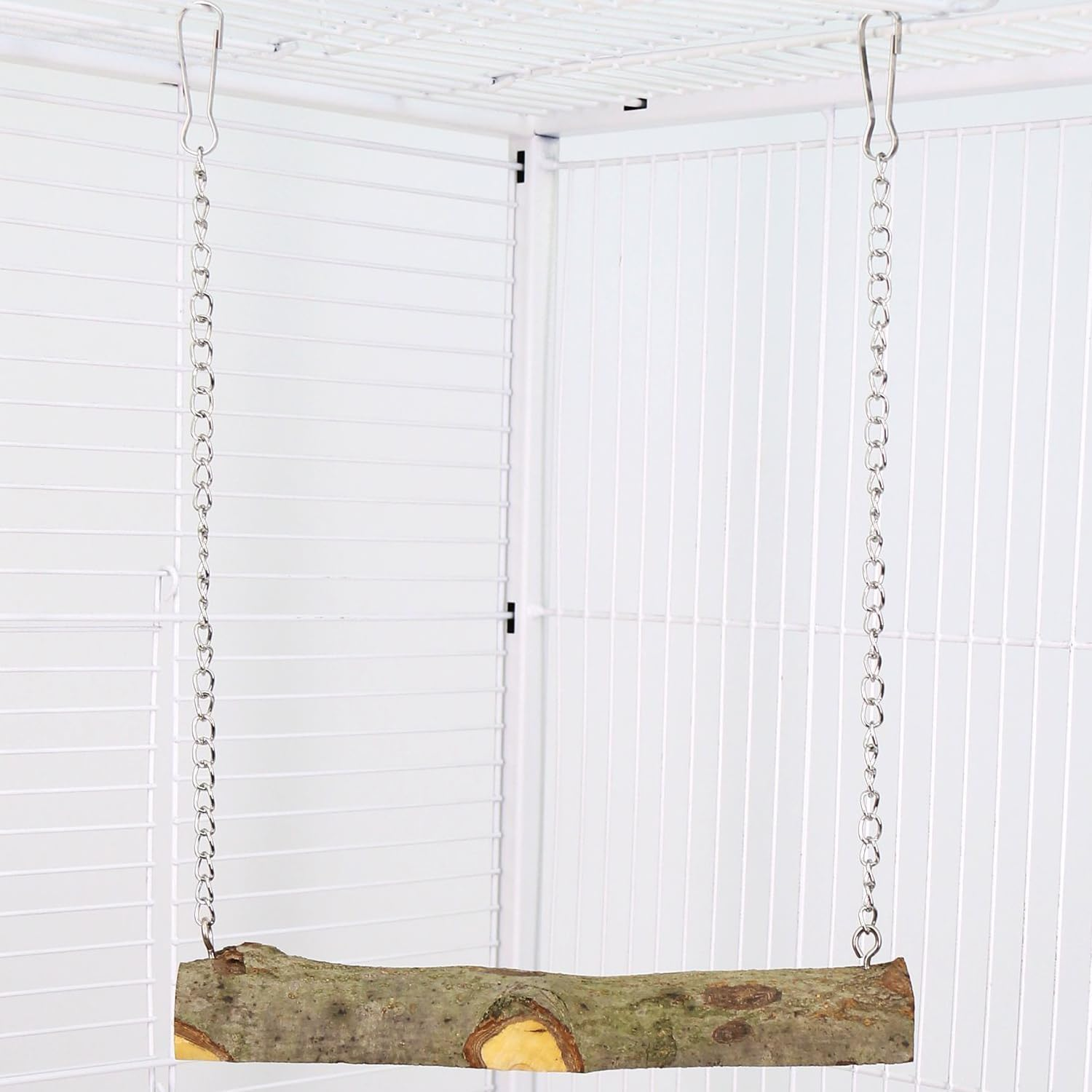 Lexziuo 1PCS Natural Wood Bird Cage Swing - Safe Chewing Perch Toy for Parakeets, Parrots & Cockatiels, Fun Training Stand with Wooden Beads for Budgies & Small Birds Interactive Play image number 1