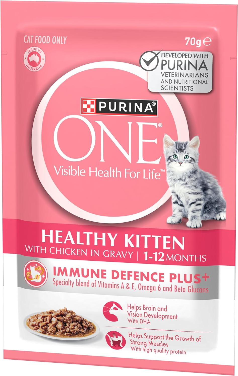 PURINA ONE Kitten Wet Cat Food Succulent Chicken in Gravy Pouch 12X70G image number 4