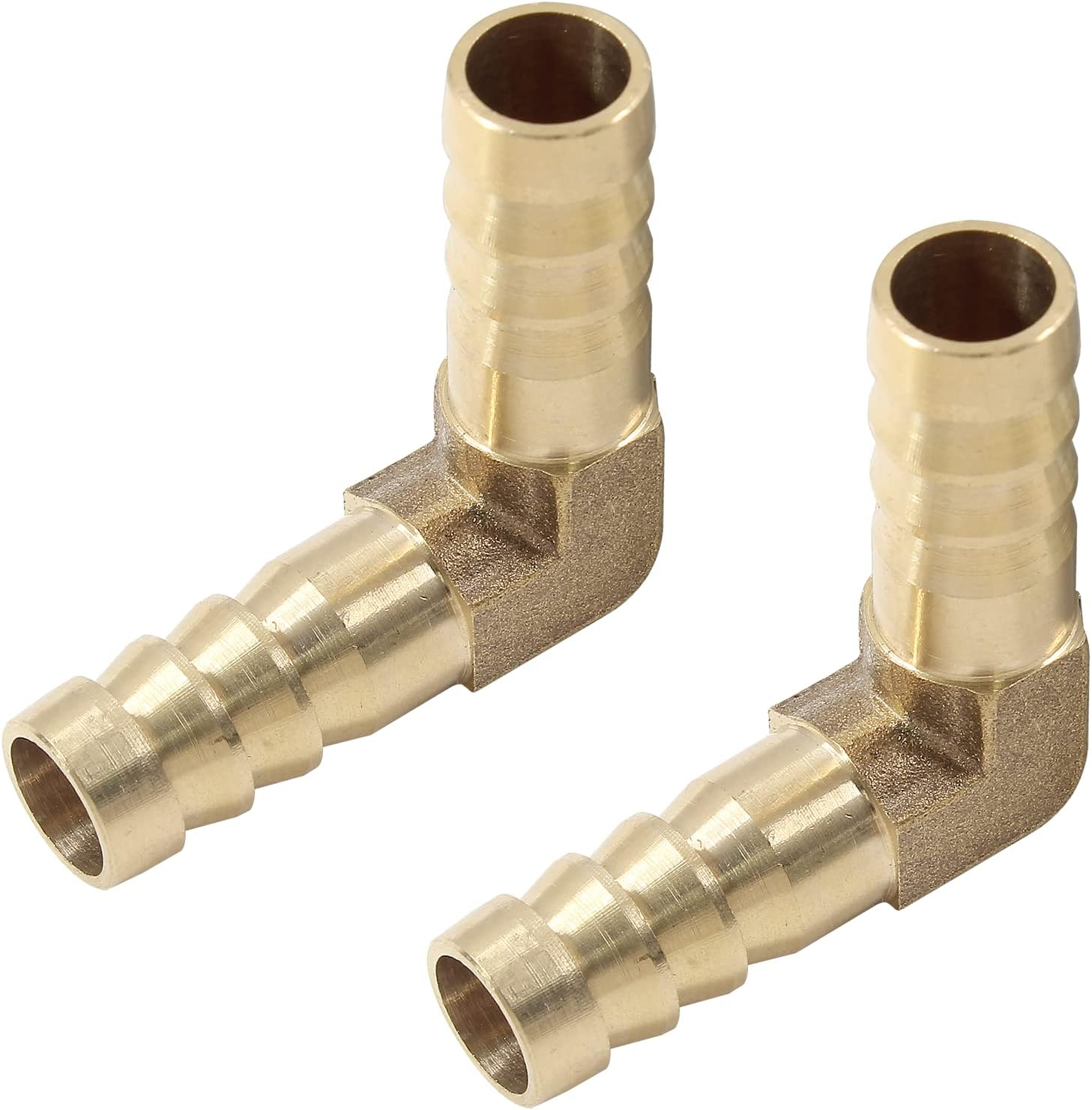 2Pcs 3/8 Inch Brass Hose Barb Elbow 90 Degree L Right Angle Elbow 10Mm Hose ID Barb Reducer Union Water/Fuel/Air