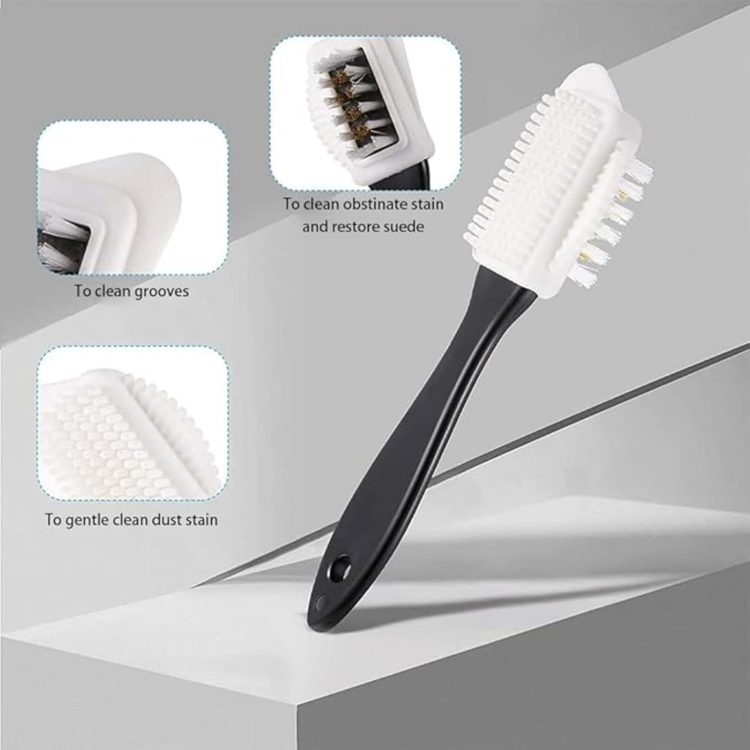 Suede Shoe Brush, 4-Sided Nubuck Cleaner Brush, Suede and Leather Boot Cleaning Tool with PP Wire and Rubber Bristles image number 3