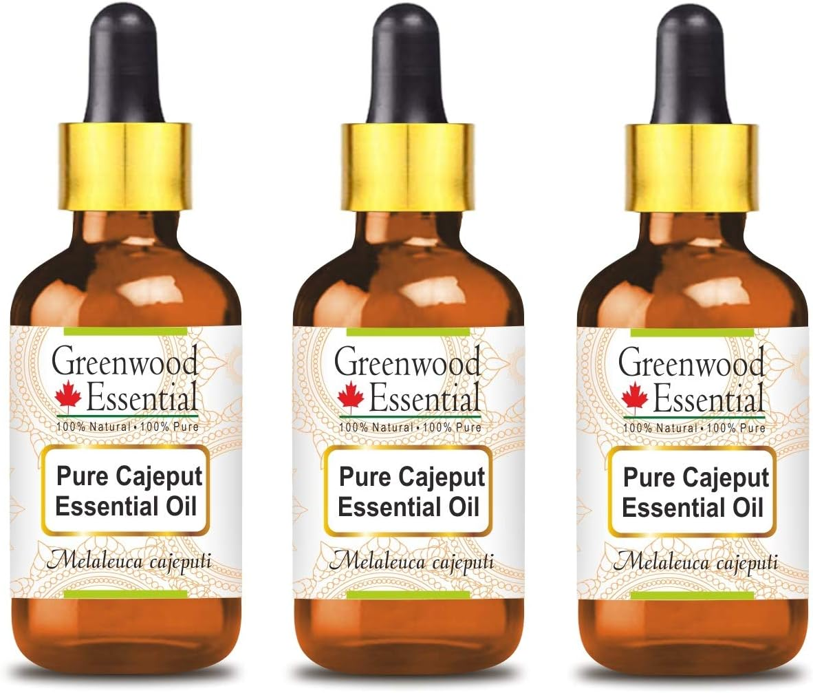 Greenwood Essential Pure Cajeput Essential Oil (Melaleuca Cajeputi) with Glass Dropper Steam Distilled for Personal Care (Pack of Three) 100Ml X 3 (10Oz) image number 1