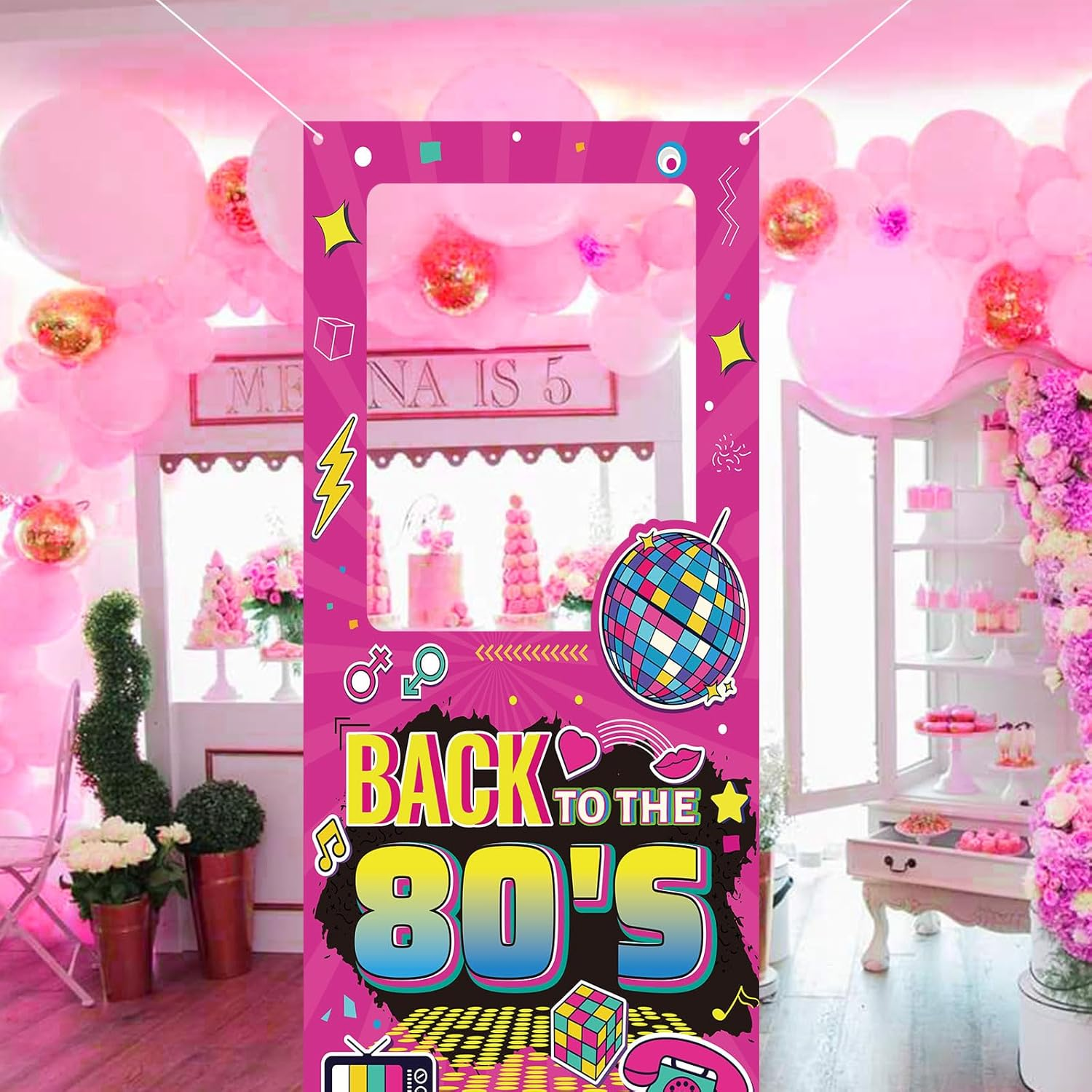 Back to 80S Photo Background, 180X90Cm Retro Disco Theme Party Background Decoration Colorful Birthday Photo Booth Frame Background for Retro Disco Rock Hip Hop Party Supplies image number 5