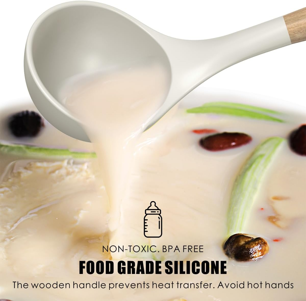 Silicone Cooking Utensils Set - 446&deg;F Heat Resistant Silicone Kitchen Utensils for Cooking,Kitchen Utensil Spatula Set W Wooden Handles and Holder, BPA Free Gadgets for Non-Stick Cookware (Khaki) - Navy Blue image number 2