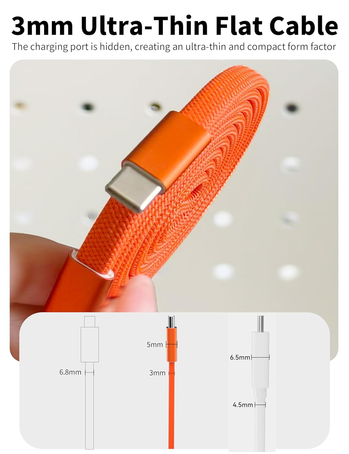 BELAROI 100W Magnetic USB-C Flat Charging Cable 1M, USB C to USB C Fast Charger, Coiled Retractable Tangle Cord for Macbook Pro/Air, Ipad, Iphone 15/16/17 Series, Laptops, Galaxy, Pixel, Etc(Orange) - Orange image number 5