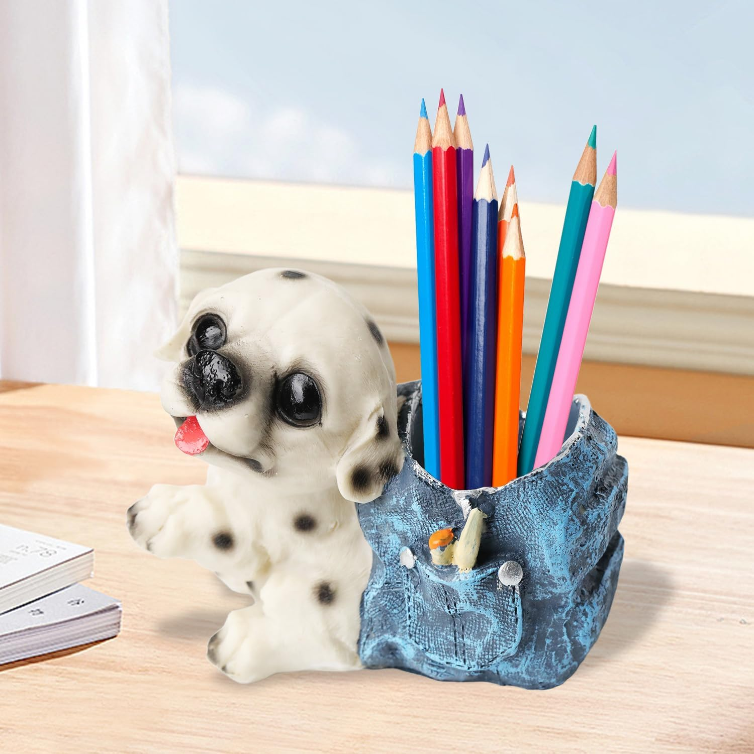 Aiokuo Cute Dog Pen Holder Stand &ndash; White Puppy Desk Organizer, Pencil Cup & Makeup Brush Holder for School, Home & Office image number 2