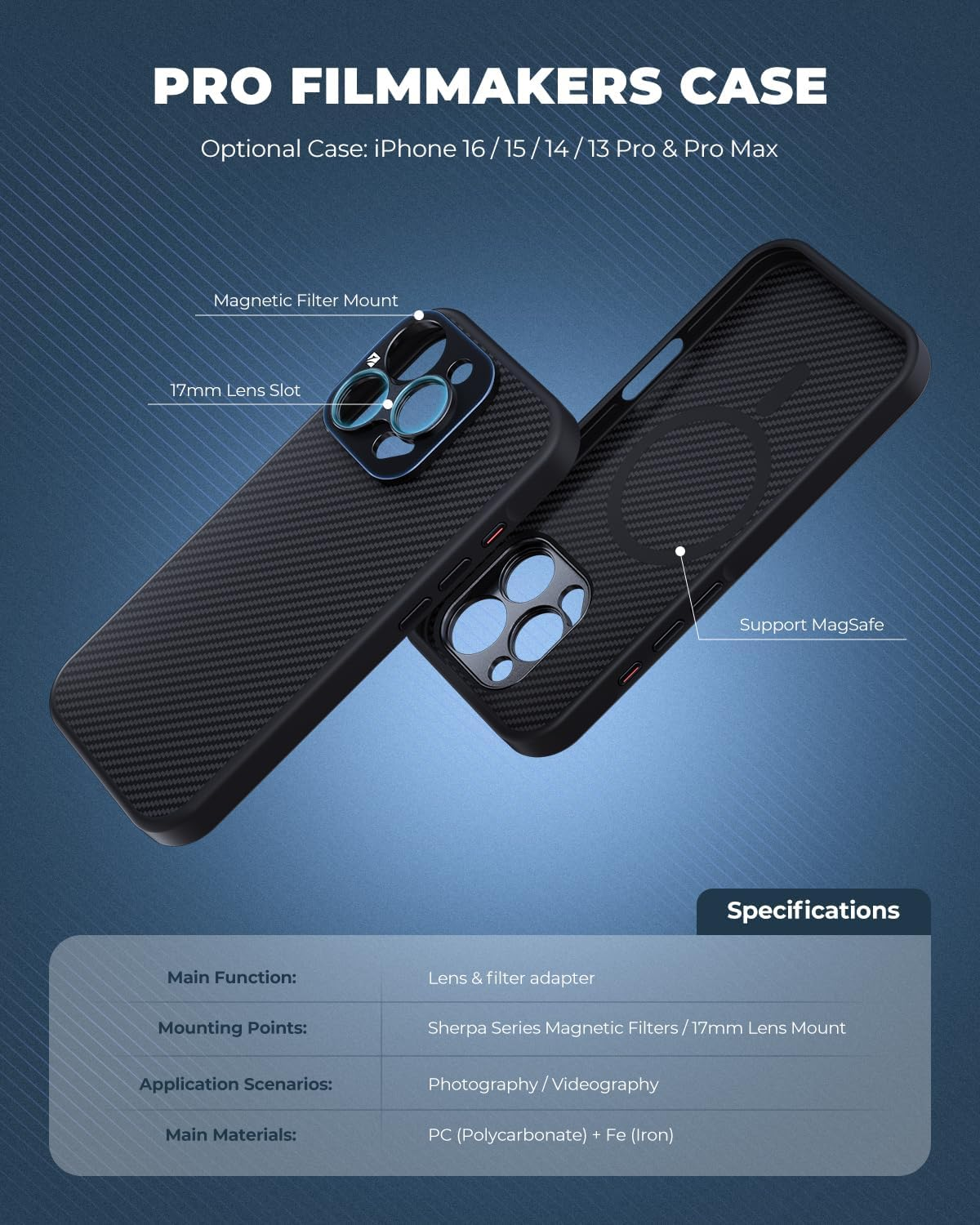 FREEWELL Pro Filmmaker Case for Iphone 14 Pro - Magnetic Filter Mount & 17Mm Lens Slot Black