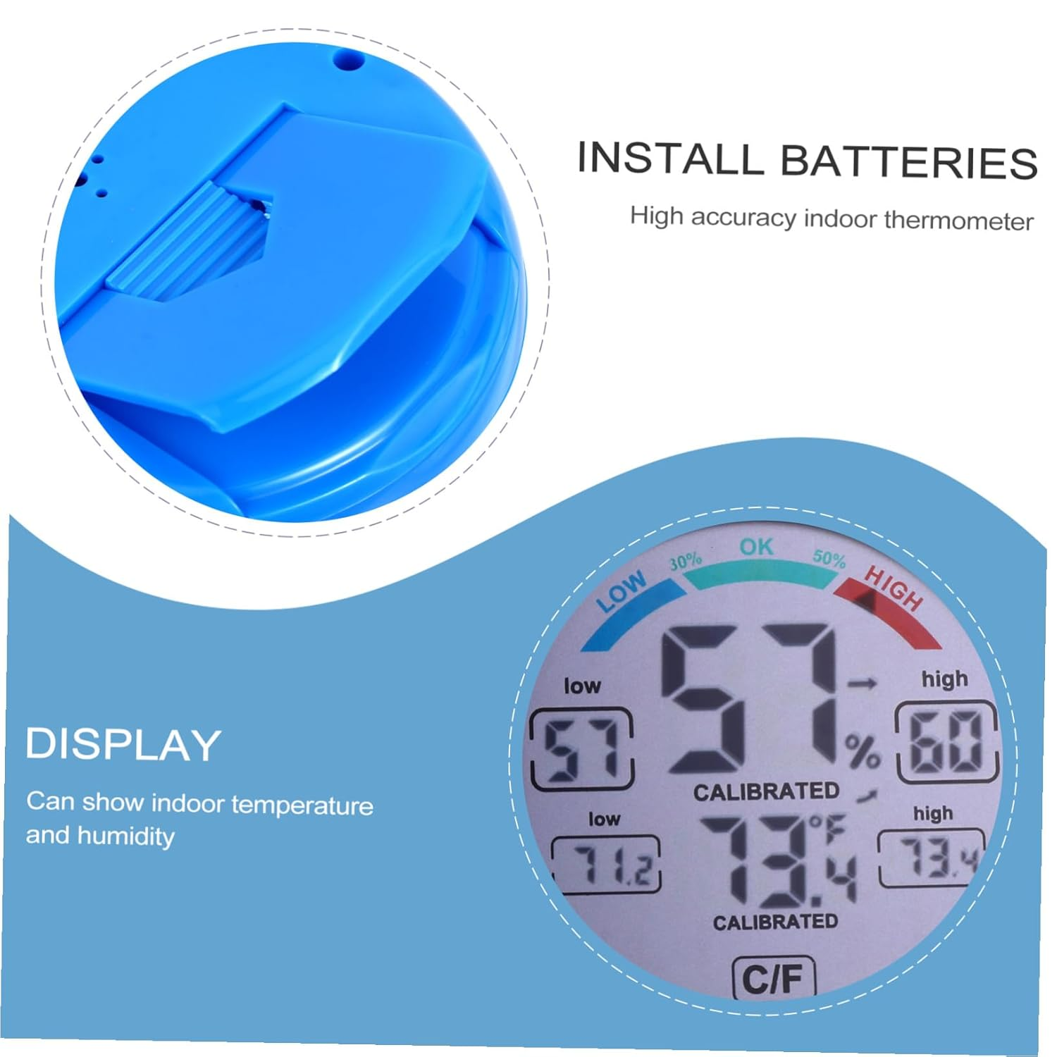 UKCOCO Multi-Functional Digital Temperature Gauge and Electric Hygrometer for Indoor Use High-Precision round LCD Touchscreen, Blue Mini Thermometer Humidity Meter without Battery image number 6