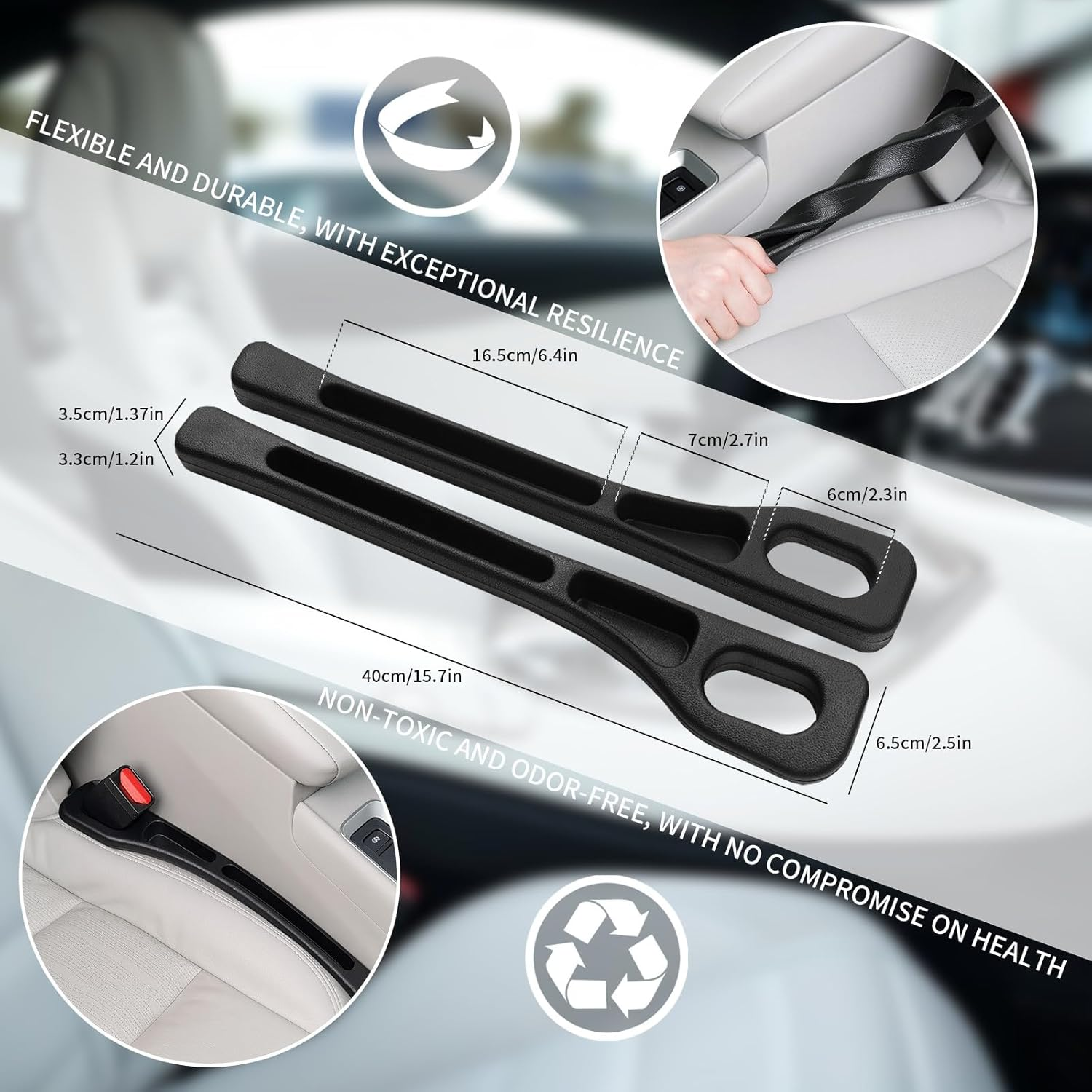 2PCS Car Seat Gap Filler and Organiser &ndash; Interior Car Accessories with Storage Box, Anti-Drop Crevice Filler for Phones, Keys, Wallets &ndash; Universal Fit for Cars, Suvs, Trucks (Black) image number 5
