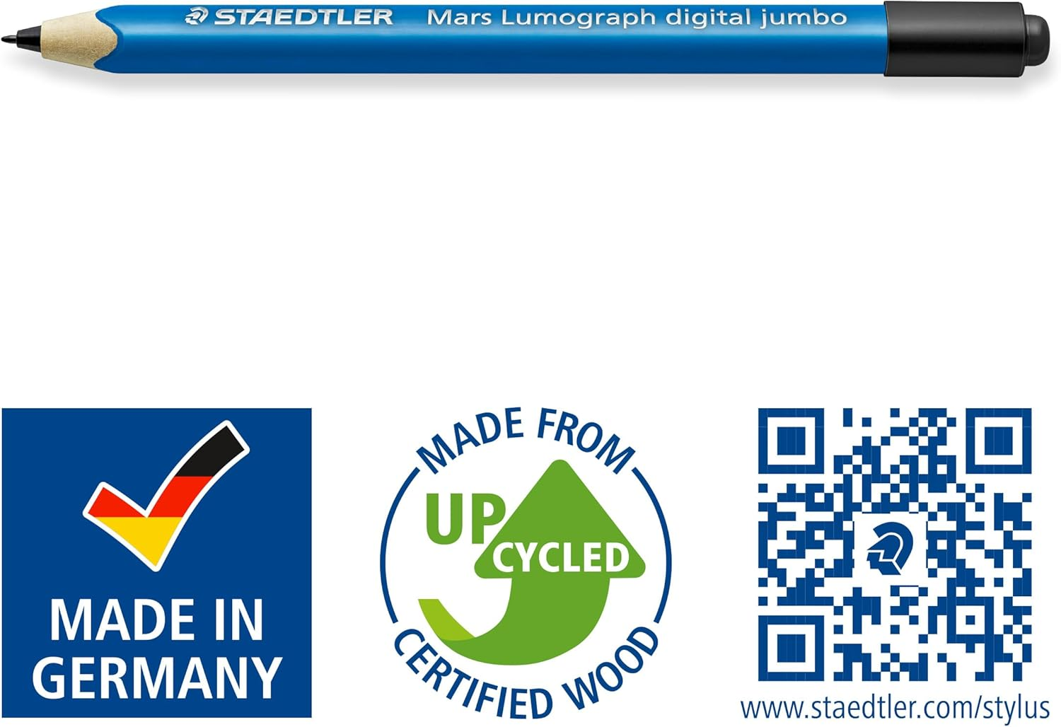 Staedtler Mars Digital Jumbo 180J 22Nd EMR Stylus with Soft Digital Eraser. Stylus for Digital Writing, Drawing and Erasing on EMR Touch Screens (4,096 Pressure Levels, 0.7 Mm Tip) image number 1