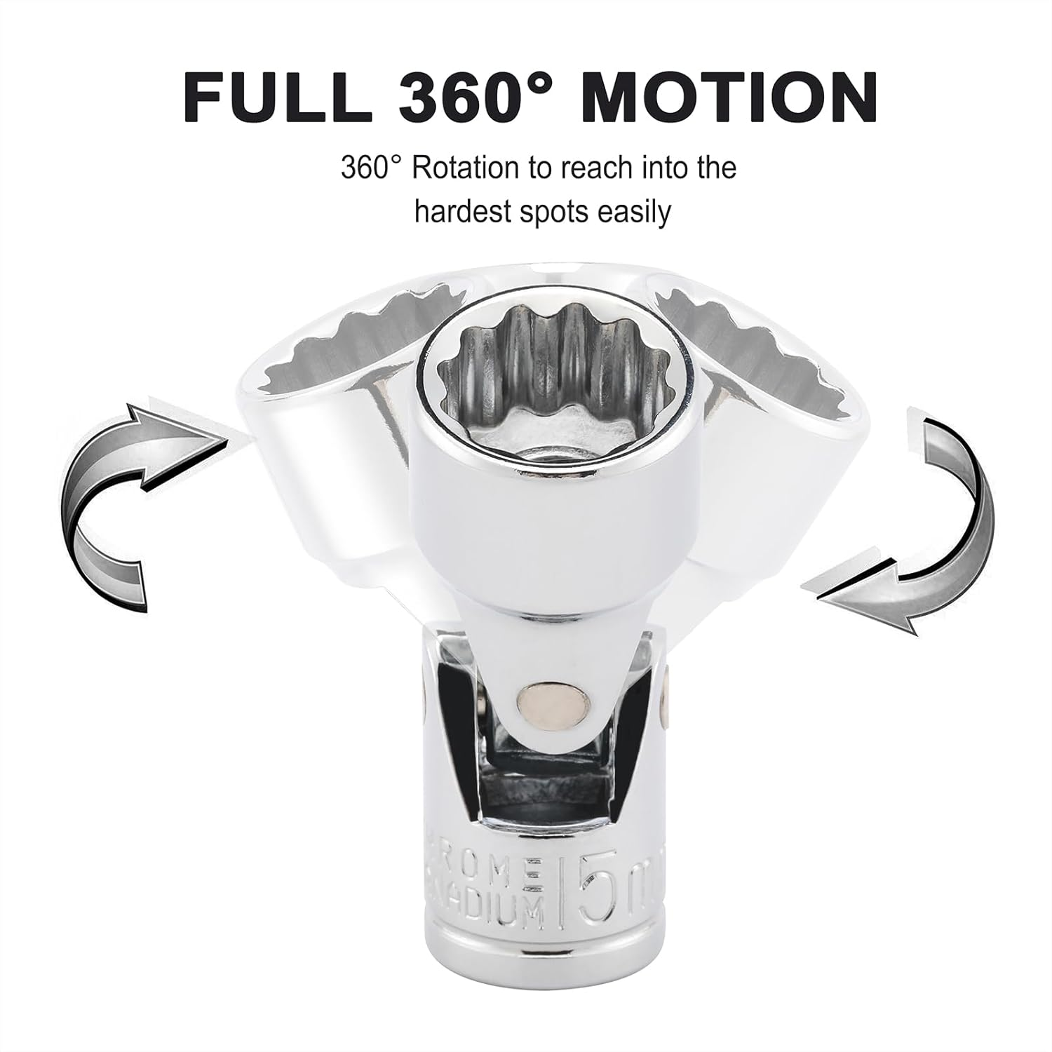 CASOMAN 3/8" Drive Universal Joint Socket Set- 10 Piece Flex Socket Set, 12-Point, Cr-V, Metric, 10-19Mm, Mirror Chrome Finish image number 1