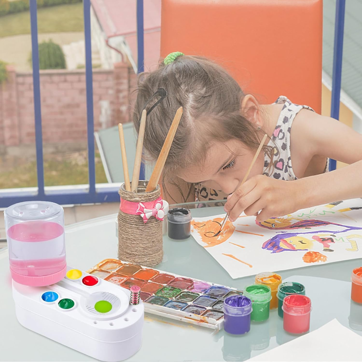 2 PCS Paint Brushes Cleaner Tools, Brush Rinser Cup Painting Running Water Circulation Art Supplies for Acrylic, Paint Brush Cleaner Tool with Palette, Watercolor Based Creative Artist Kids image number 4