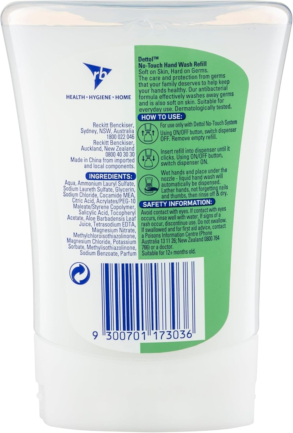 Dettol No Touch Antibacterial Hand Wash Aloe Vera Refill, 250Ml