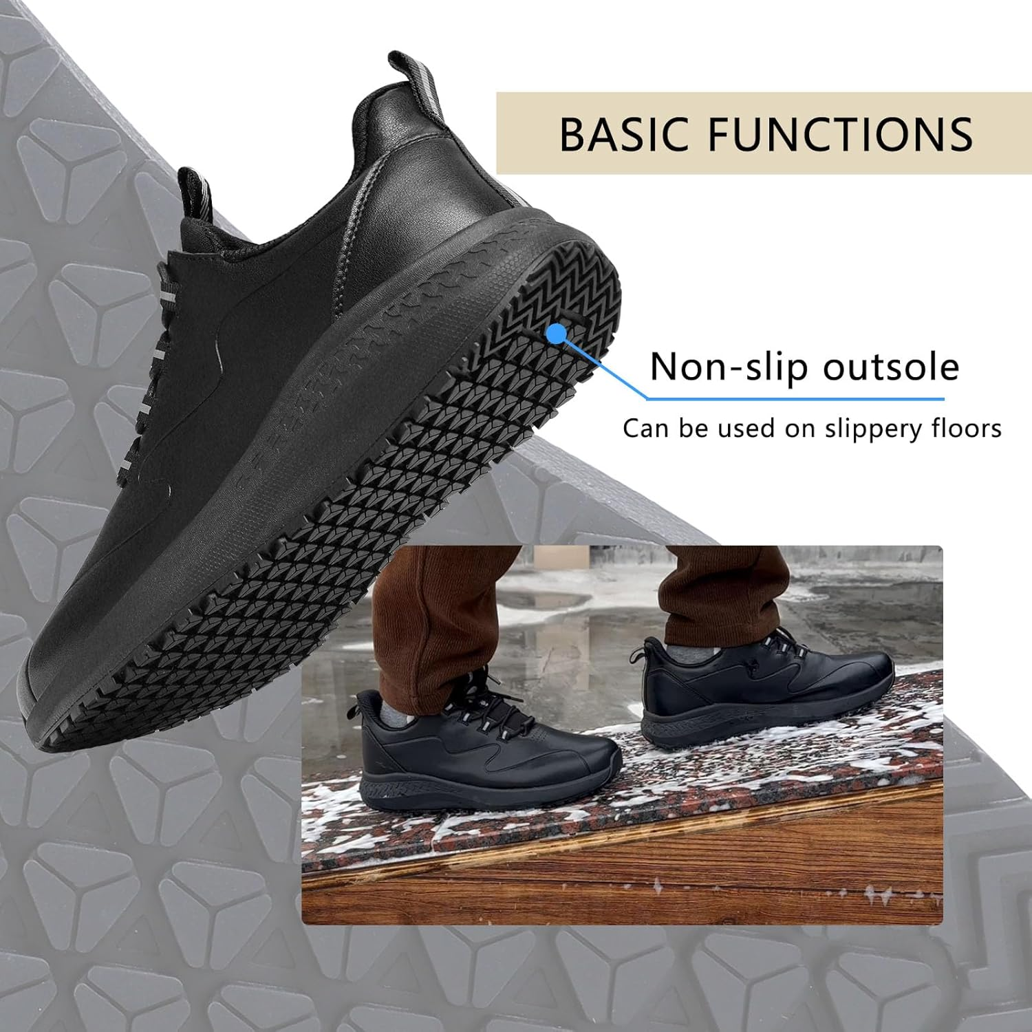 Delobi Non Slip Work Shoes for Men Slip on Waterproof Kitchen Chef Restaurant Walking Sneakers Comfortable Food Service Working Footwear Leather Nursing Shoe image number 3
