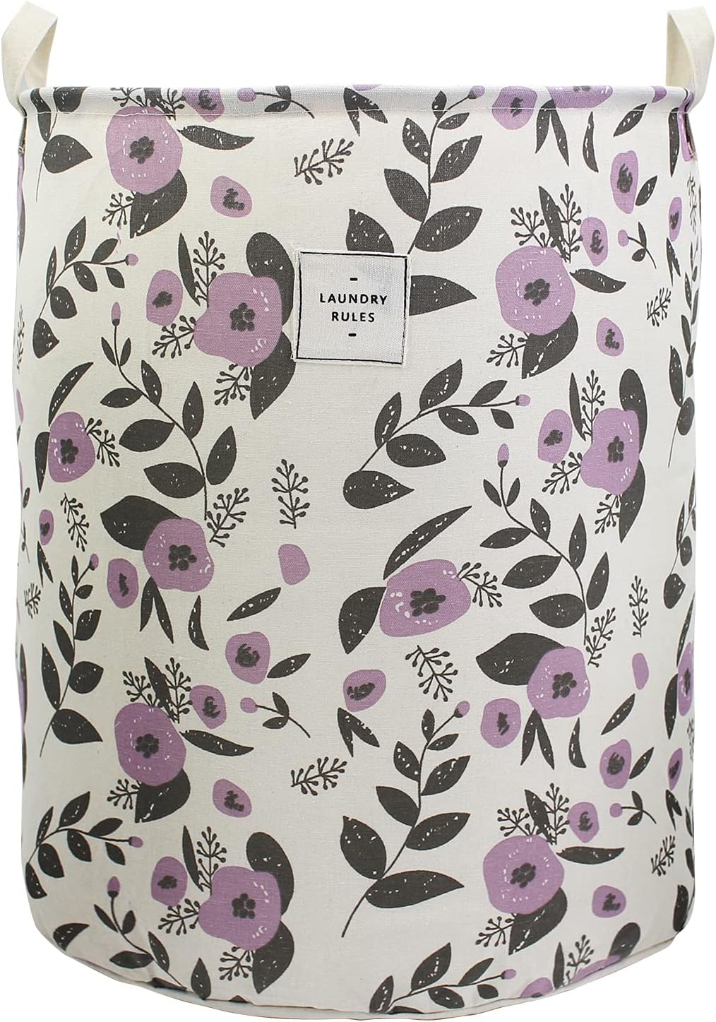Mziart Collapsible Laundry Basket, Floral Printing Large Laundry Hamper for Baby Girls Kids Toys Clothes Organizer Foldable Storage Bin Waterproof Canvas Nursery Storage Basket with Handles (Purple)