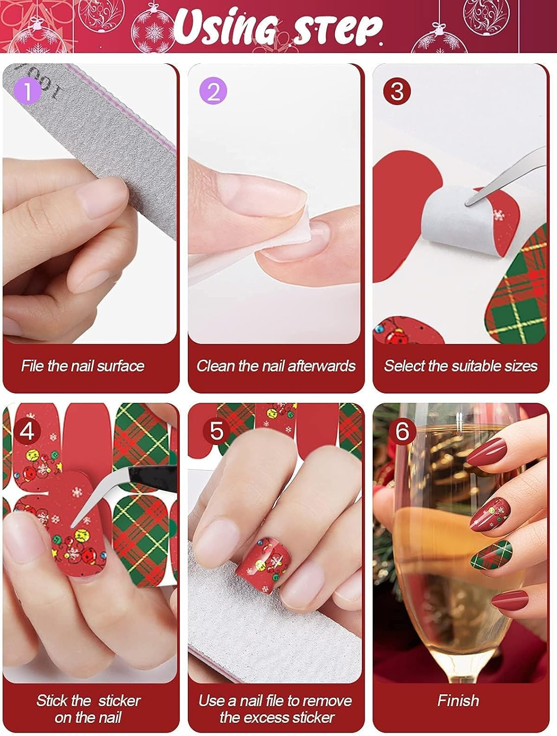 Kalolary 12 Sheets Christmas Nail Polish Strips Stickers, Self-Adhesive Christmas Full Nail Wrap Stickers Withnail File, Snowflake Gingerbread Man Christmas Tree Nail Polish Sticker image number 5