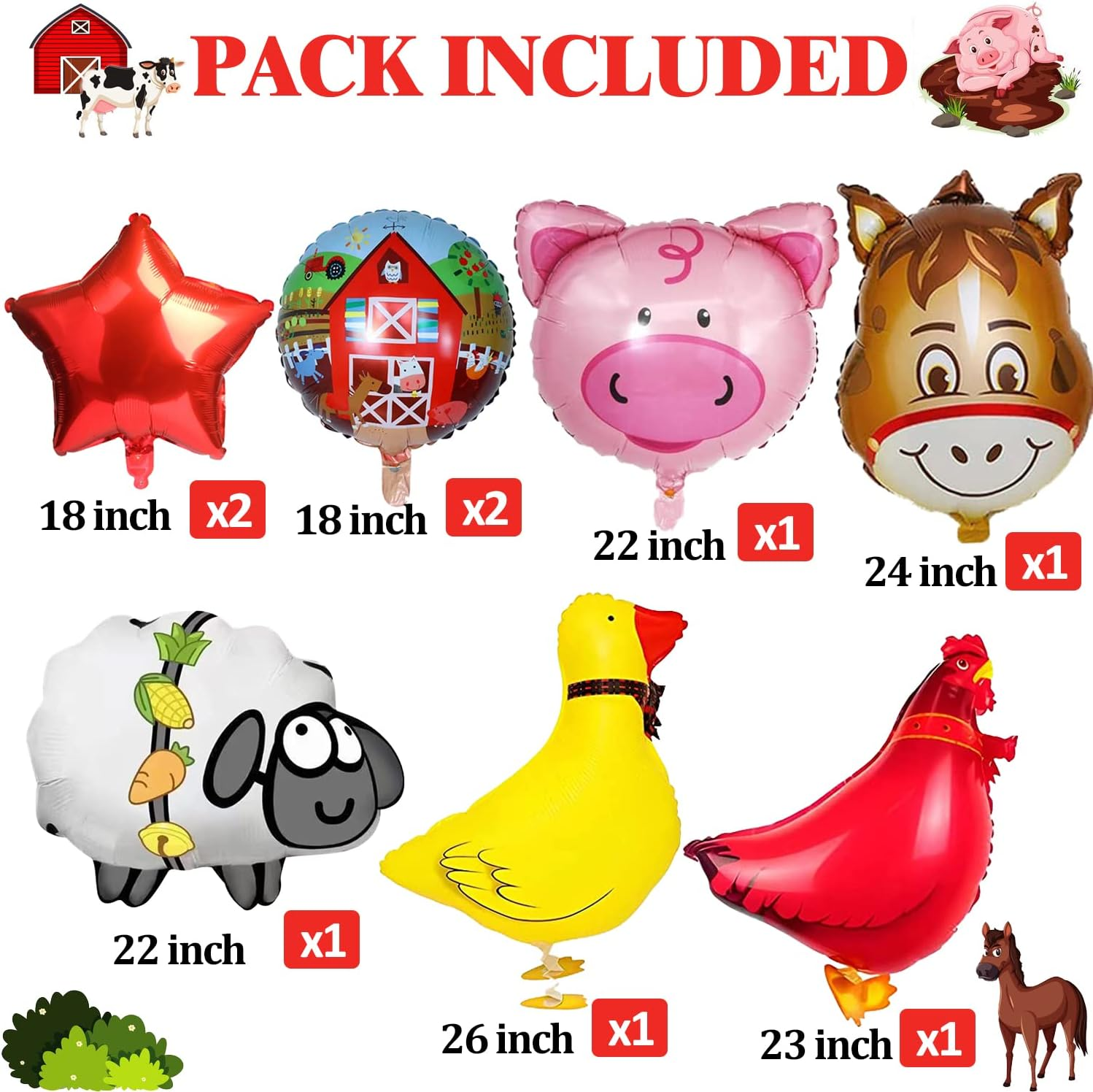 14 PCS Farm Animal Balloons Cow Sheep Duck Rooster Pig Donkey Balloons Barnyard Balloon Supplies with Large Number 1 Foil Balloon for Farm Animal Theme 1St Birthday Party Decor Supplies image number 4