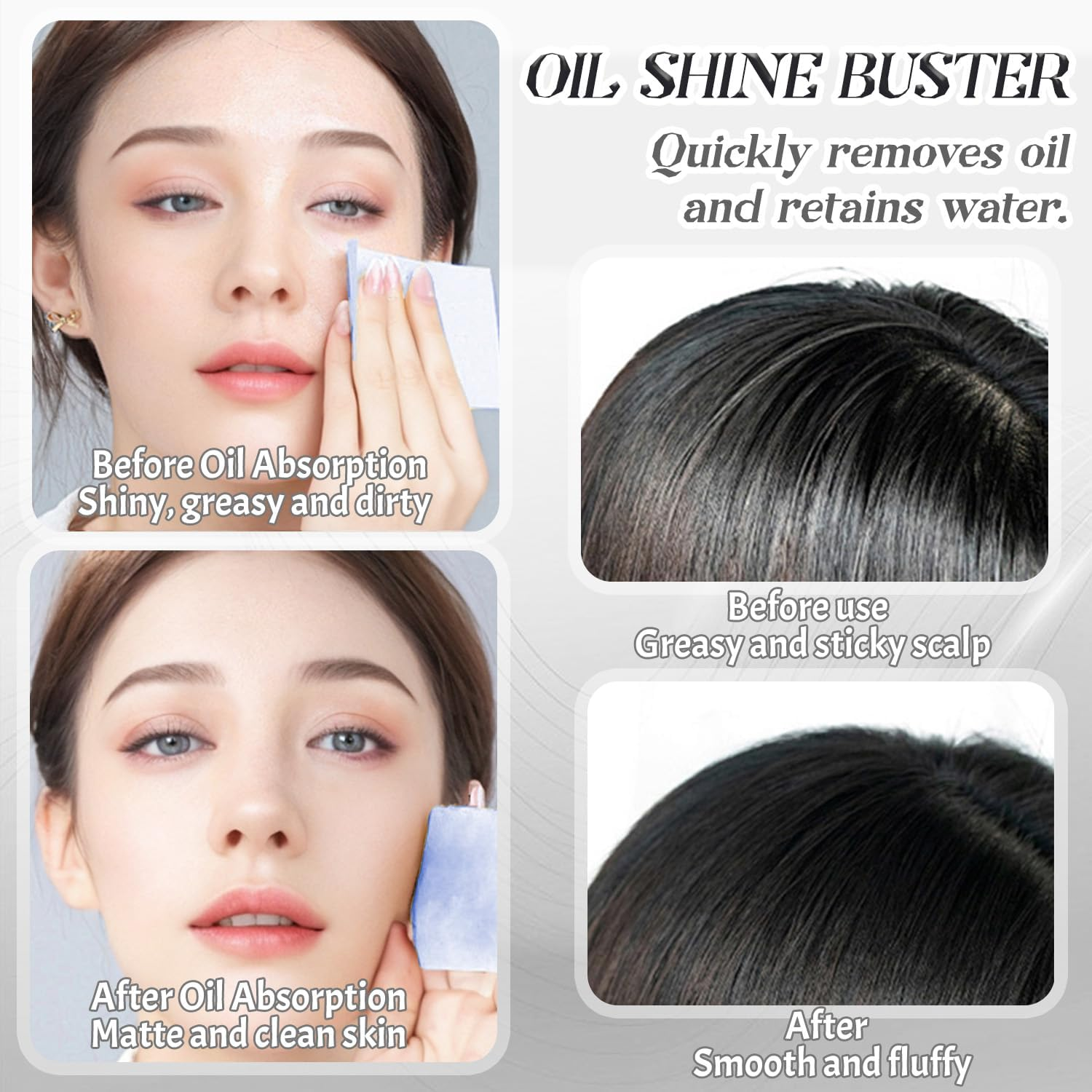 BOROLA 3-In-1 Oil Blotting Paper Set for Face 100 Sheets Oil Absorbing Sheets with Portable Mirror & Adhesive Makeup Puff, Blotting Papers for Oily Skin, Design for Men & Women(White) image number 2