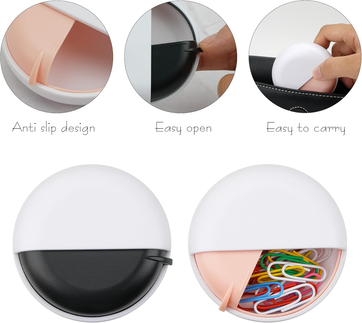 SHIDOW Paper Clip Holder Set, Small Pins Organizer, Plastic Paperclip Dispenser Box for Office Desk Accessories (2 Pcs, Black and Pink)