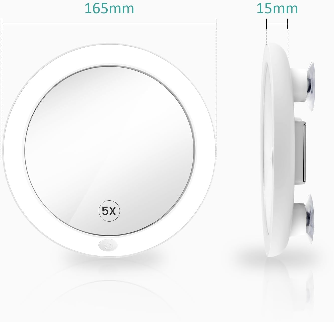 EMKE Led Magnifying Mirror, Compact Mirror with Lights 5X Magnifying Mirror with Suction Cup, Shower Cosmetic Mirror Portable Makeup Mirrors for Travel, Makeup, Shaving, Eyebrows, 167X167Mm image number 4