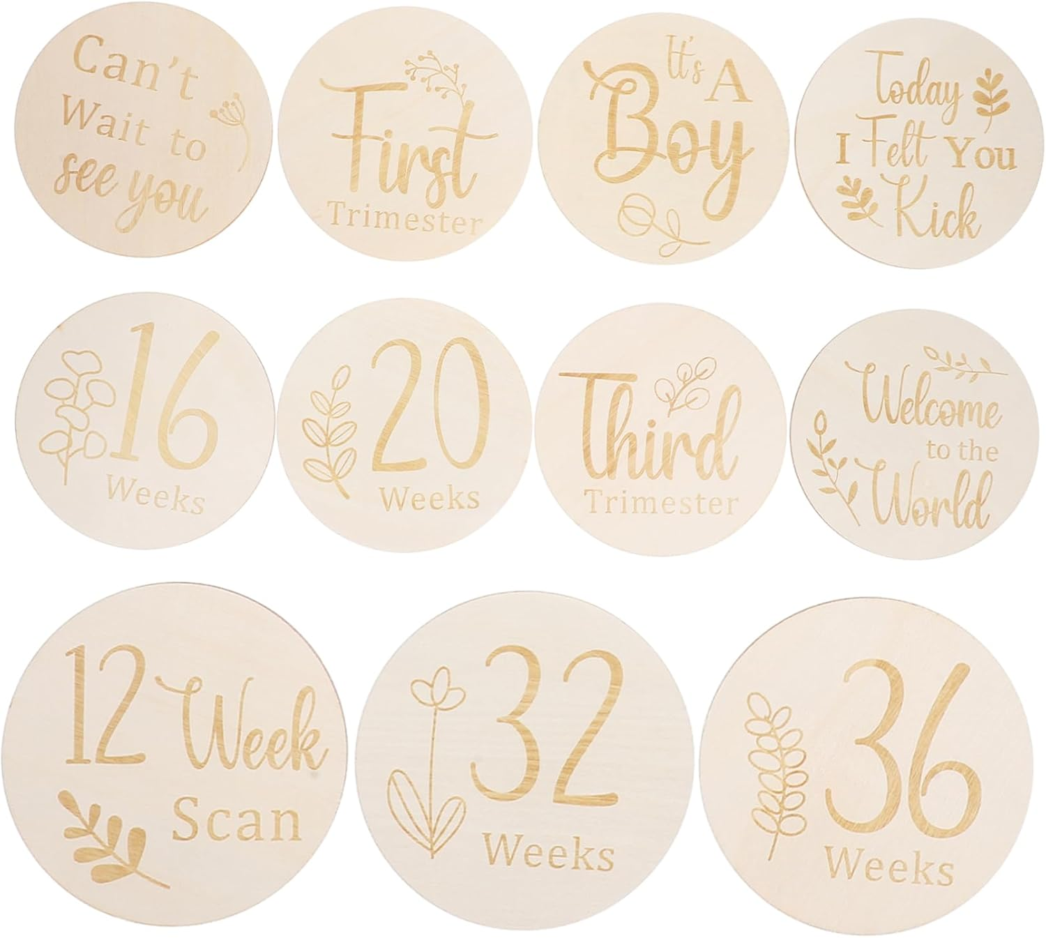 11Pcs Double-Sided Wooden Pregnancy Weekly Milestone Discs Capture Your Growth with Photo Props Showers and Newborn Memories image number 2