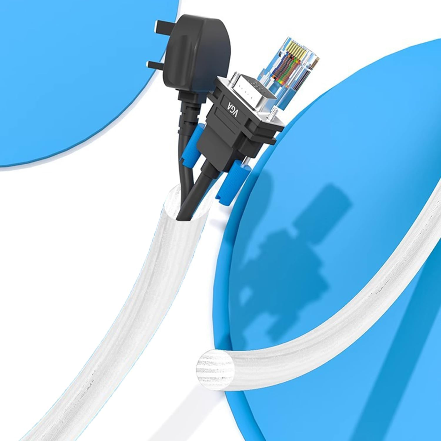 2Pcs White Cable Sleeve, Cord Management Wire Organizer under Desk, Home Office Computer Wire Cover Hider Cord Protector, Protect Cables from Pet Cat Dog Chewing, White ﻿ image number 3