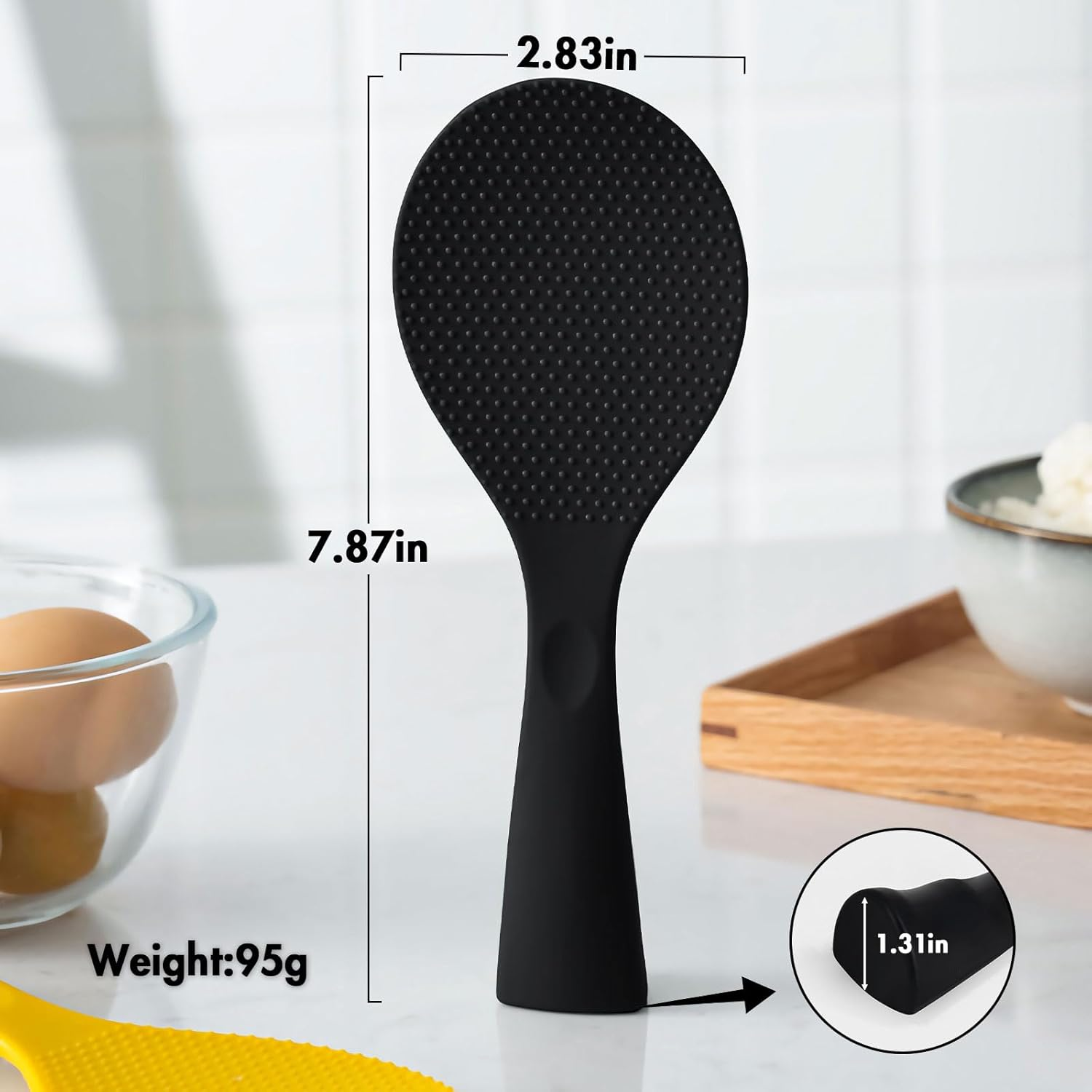 Firekylin Rice Paddle, Silicone Standing Rice Spatula with Non Stick Rice Spoon Paddle Heat Resistant Rice Cooker Spoon, Serving Spoon for Rice(Black)