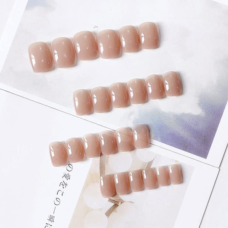 Mouyouglow Press on Nails Short, Square Sheer Nude Fake Nails Full Cover Artificial Nails with Nail Glue, Square Nude Colours, Skin Colour, Acrylic Artificial Fingernails for Women and Girls image number 4