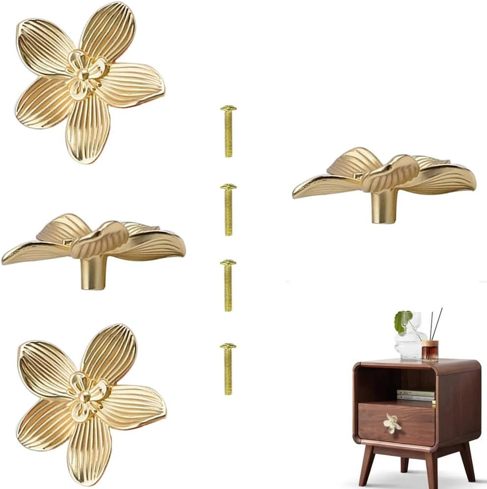 Gold Flower Drawer Knobs Creative Petal Kitchen Cabinet Knobs Dresser Knobs Furniture Cupboard Drawer Pulls Handles for Wardrobe Door Pulls 4Pcs (Flower, 4Pcs) image number 4