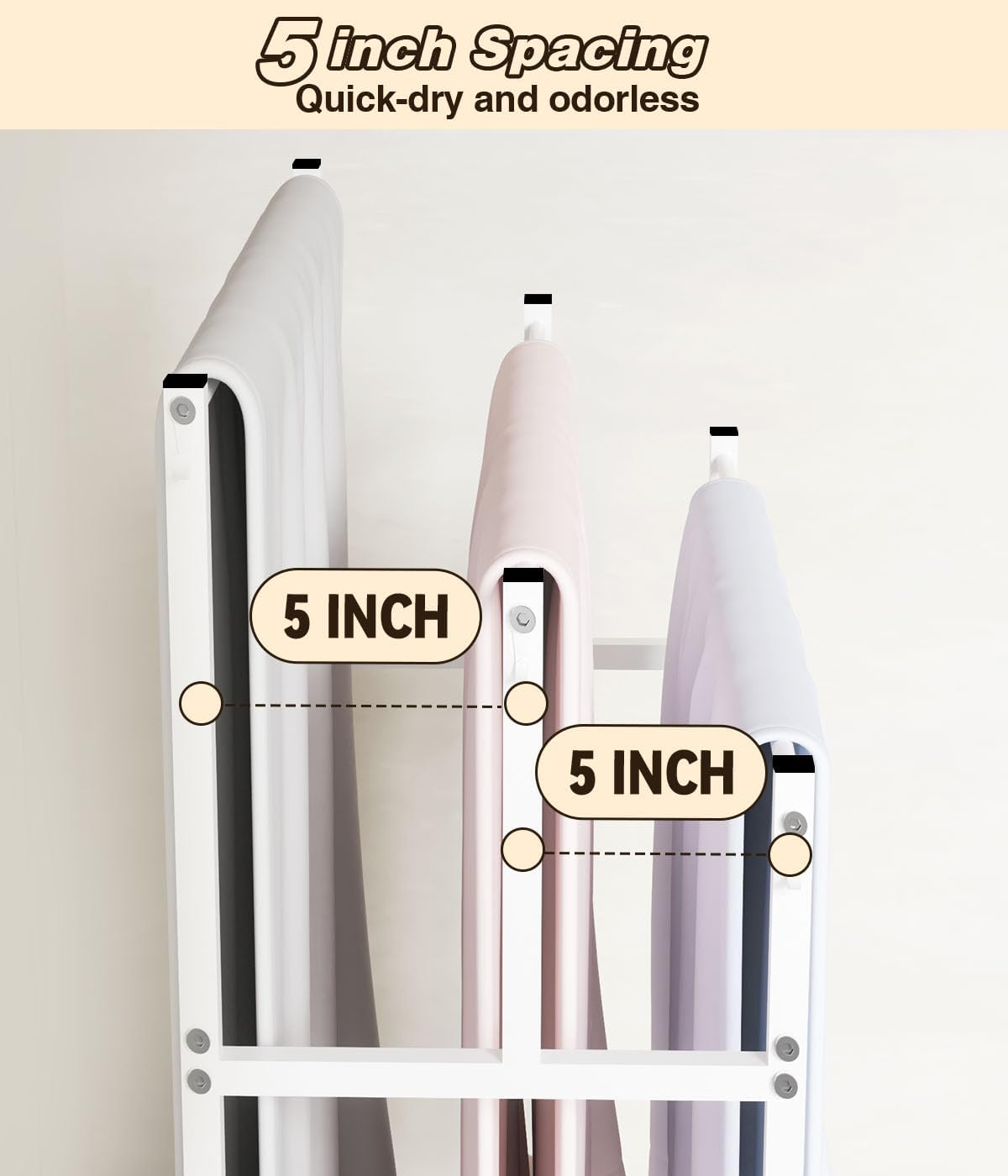 Mondazie 44&rdquo; Tall Free Standing Towel Racks with 6 Hooks for Bathroom, 3 Tiers Oversized Pool Bath Towels Drying Stand, Metal Blanket Ladder Holder with Storage Shelf for Bedroom Living Room, White - Black image number 5