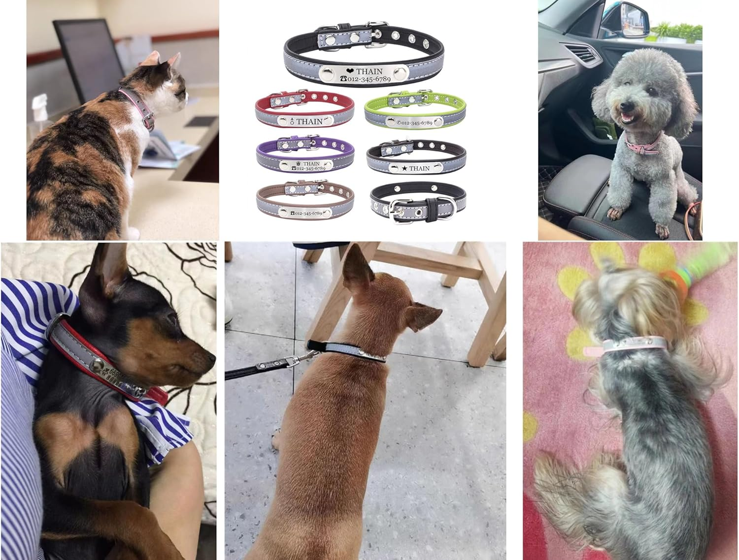 THAIN Personalized Reflective Cat Dog Collar with Name Plate Custom Engraved Cute Puppy Kitten Dog Cat Collars for Male Female Boy Girl Small Medium Large Dogs (Black, XS) image number 3