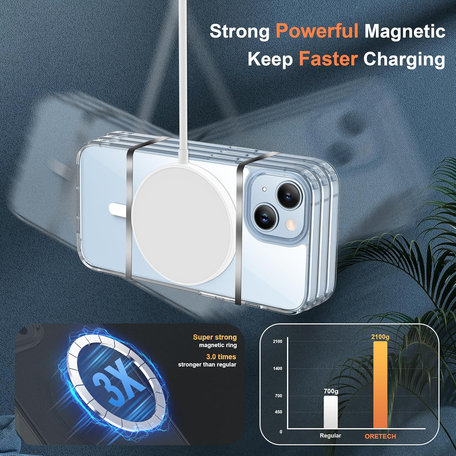 ORETECH Magnetic for Iphone 14 Case,Iphone 13 Case with [2X Screen Protector] Compatible with Magsafe Wireless Charging Protective Shockproof Military Protection Clear Back Case,Clear image number 4