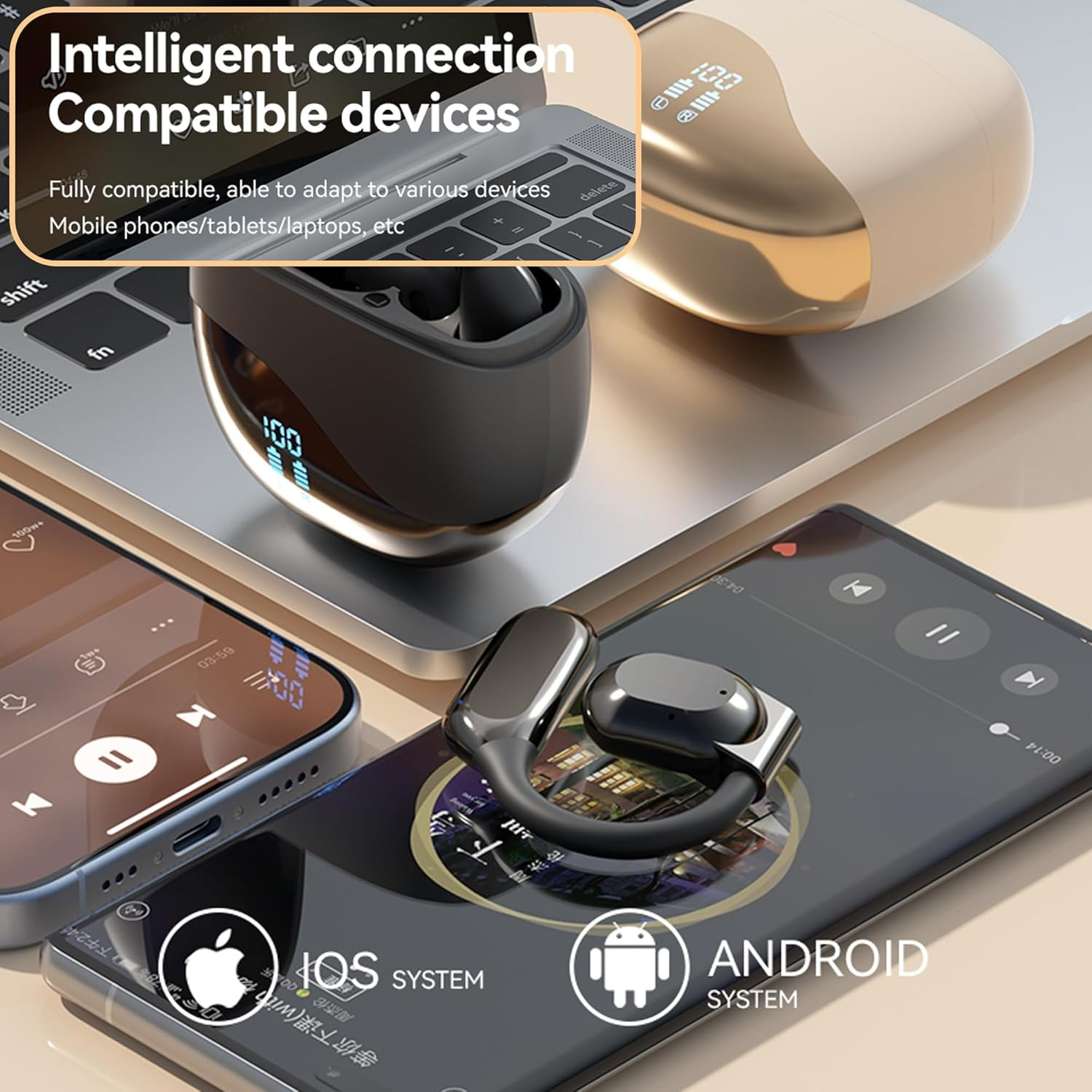 AI Translation Earbuds Real Time - Translator Earbuds for 144 Languages, Open-Ear Design, LED Display 3-In-1 Translation Headphones, Aud&iacute;fonos Traductores, Perfect for Travel & Business (Ivory) image number 3