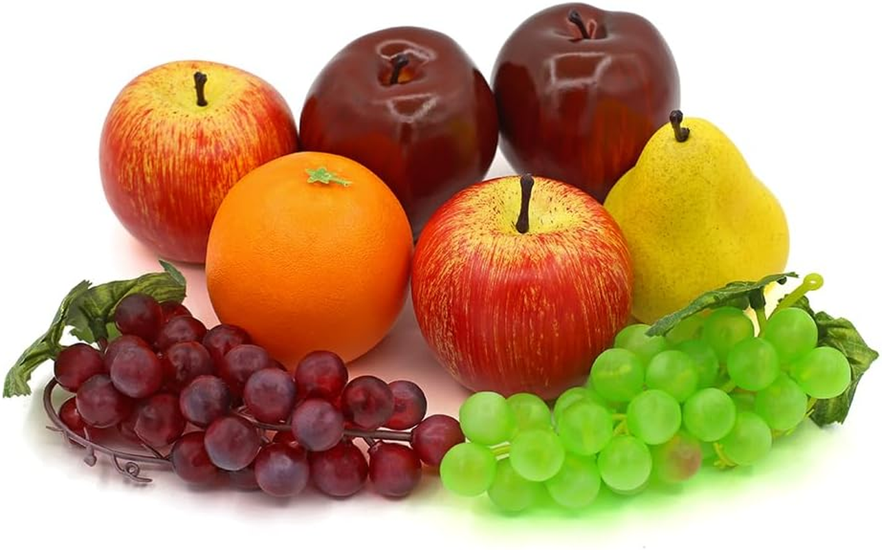 Artificial Fake Fruit, 8 Pcs Faux Fruit Centerpieces Dining Table Decorative, Lifelike Fruits Set Contain Fake Apple, Grape, Orange, Pear, Delicious Red Apple for Home Kitchen D&eacute;cor image number 1