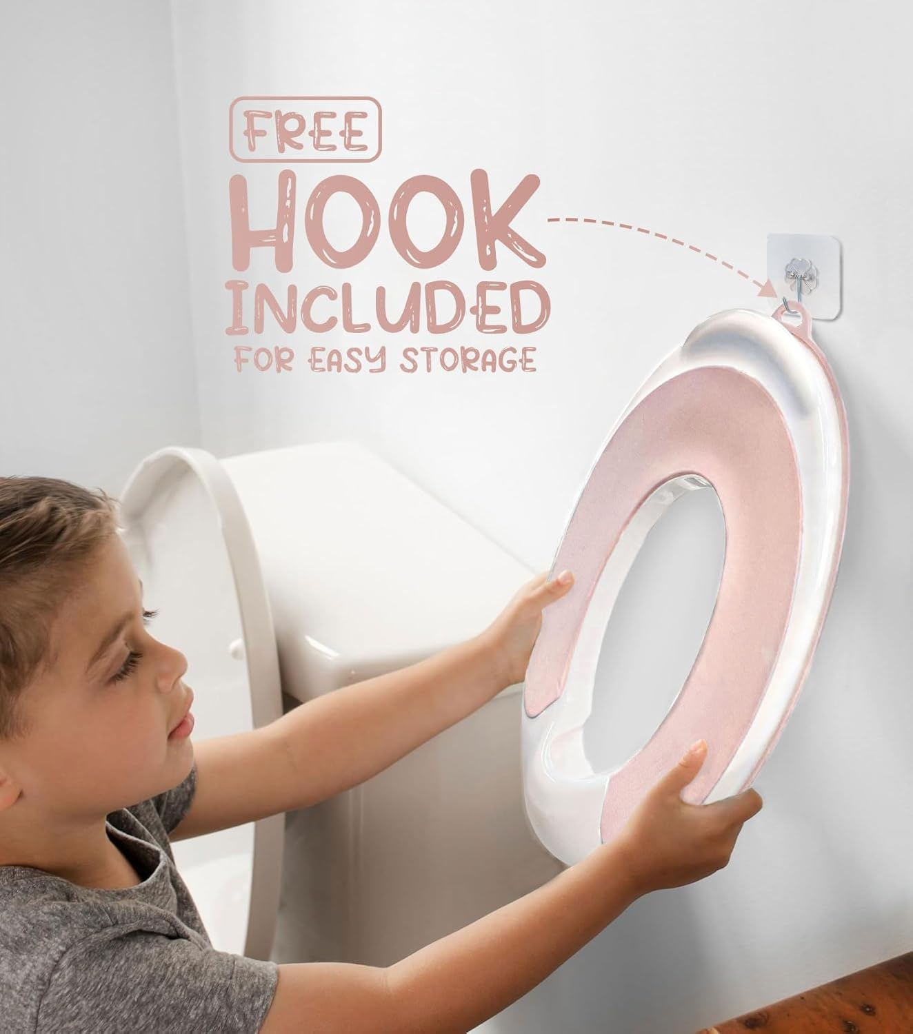 Dawntress Potty Training Toilet Seat - Ultra-Stable Kids Toilet Seat with Soft Cushion, Anti-Slip Portable Potty Training Seat with Splash Guard for Boys Girls, Fits round & Oval Toilets - Pink image number 3