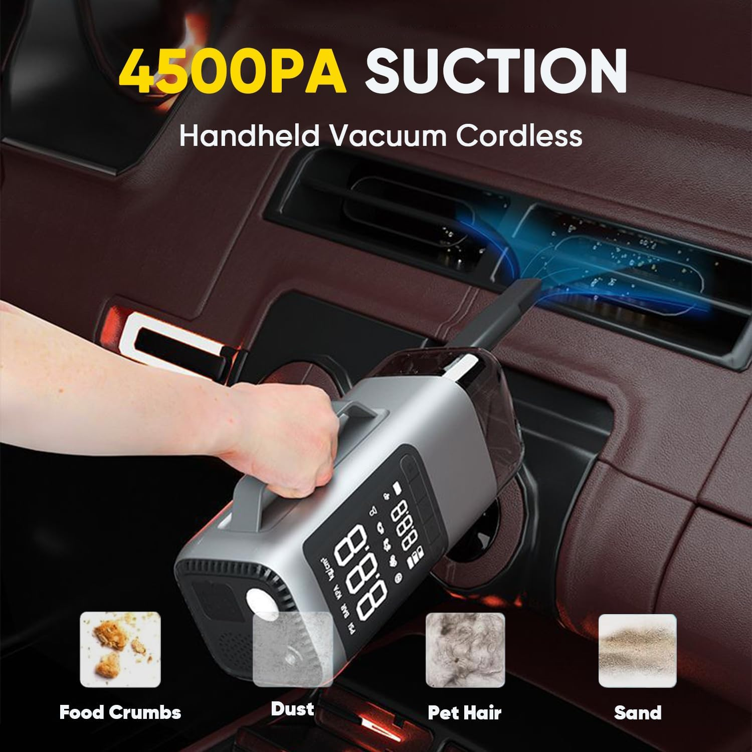 1500A Car Jump Starter, Portable Jump Box, with 150PSI Inflator, Vacuum Cleaner & Pressure Gauge, 8000Mah Power Bank, 5V/2A USB Output, Jumper Cables, LED Light, for Emergencies, Road Trips, Camping