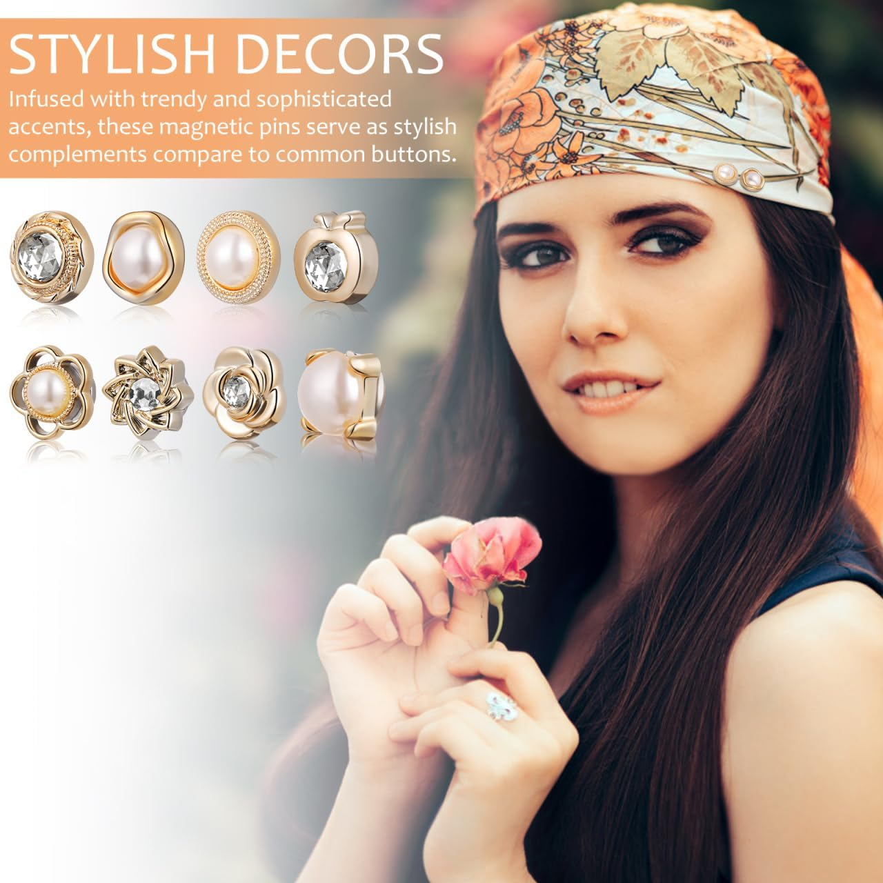 SHINEOFI 8Pcs Magnetic Hijab Pins &ndash; No-Sew Scarf Clips for Hijabs, Veils & Clothes | Stylish, Fabric-Safe & Secure Button Fasteners image number 2