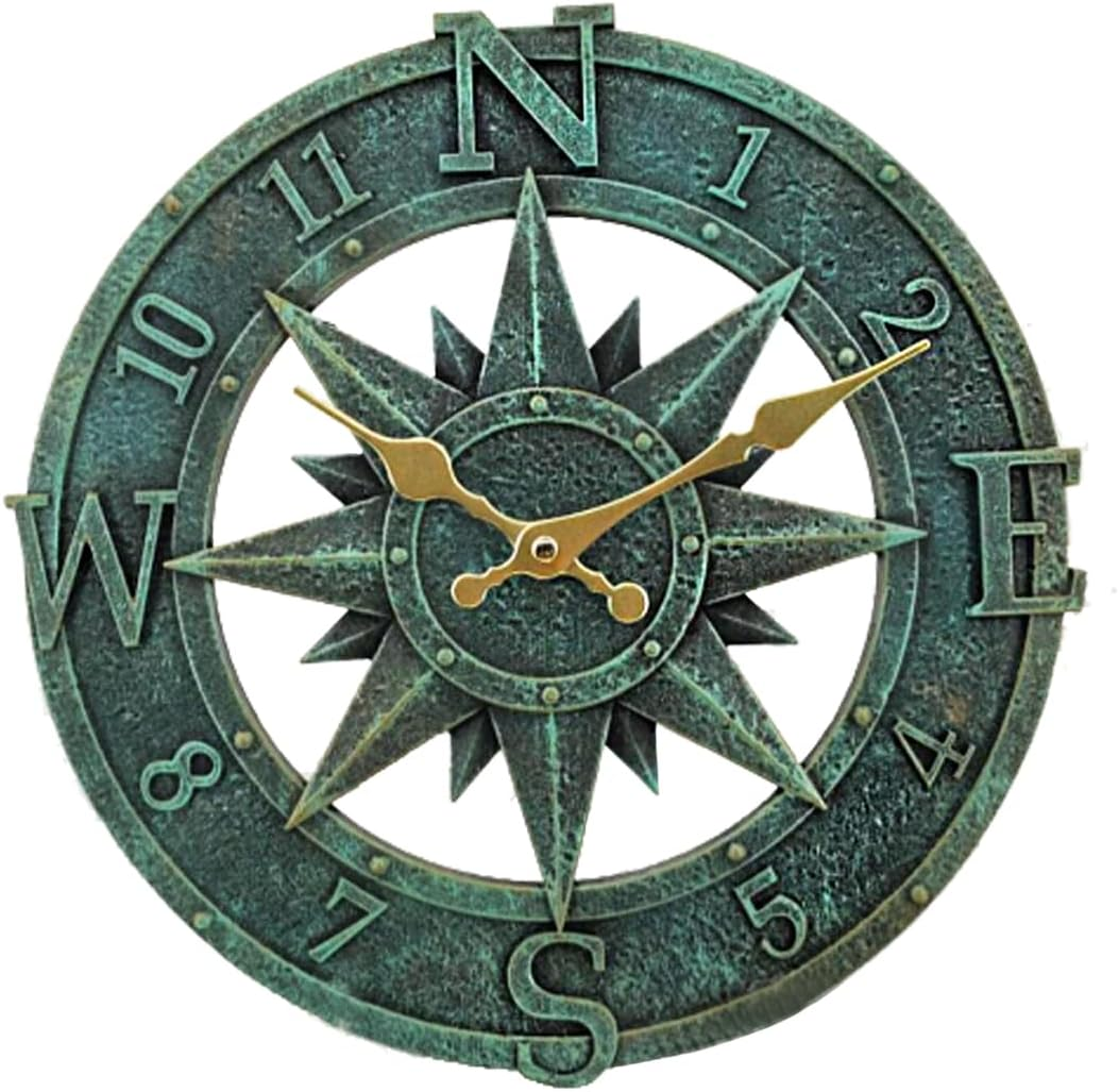 Outdoor Wall Clock, 12 Inch Waterproof Retro Garden Clock for Swimming Pool, Balcony, Patio and Deck, Non Silent (Bronze)