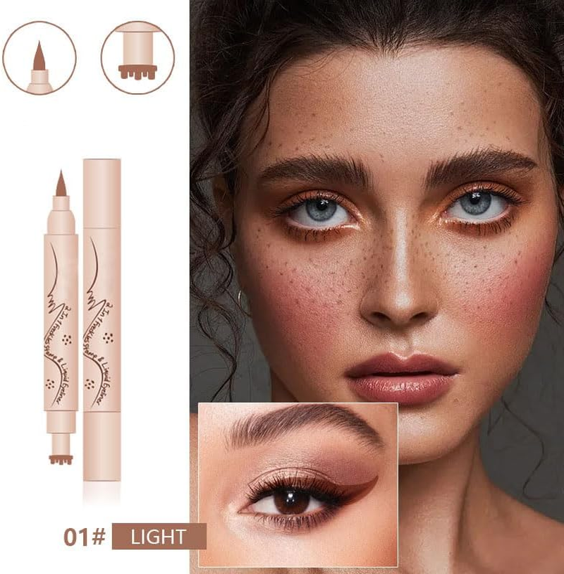 Ueiykoz Eyeliner Freckle Pen,2 in 1 Liquid Freckle Stamp & Smudge-Proof Liquid Eyeliner,Natural Long Lasting Waterproof Freckles Tattoo Pen,High Pigment(01# Light) image number 5