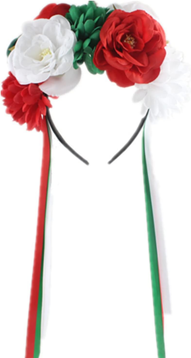 Aoozleny Mexican Flower Crowns Headband, Headpiece for Halloween Festival Party (Red-Black)