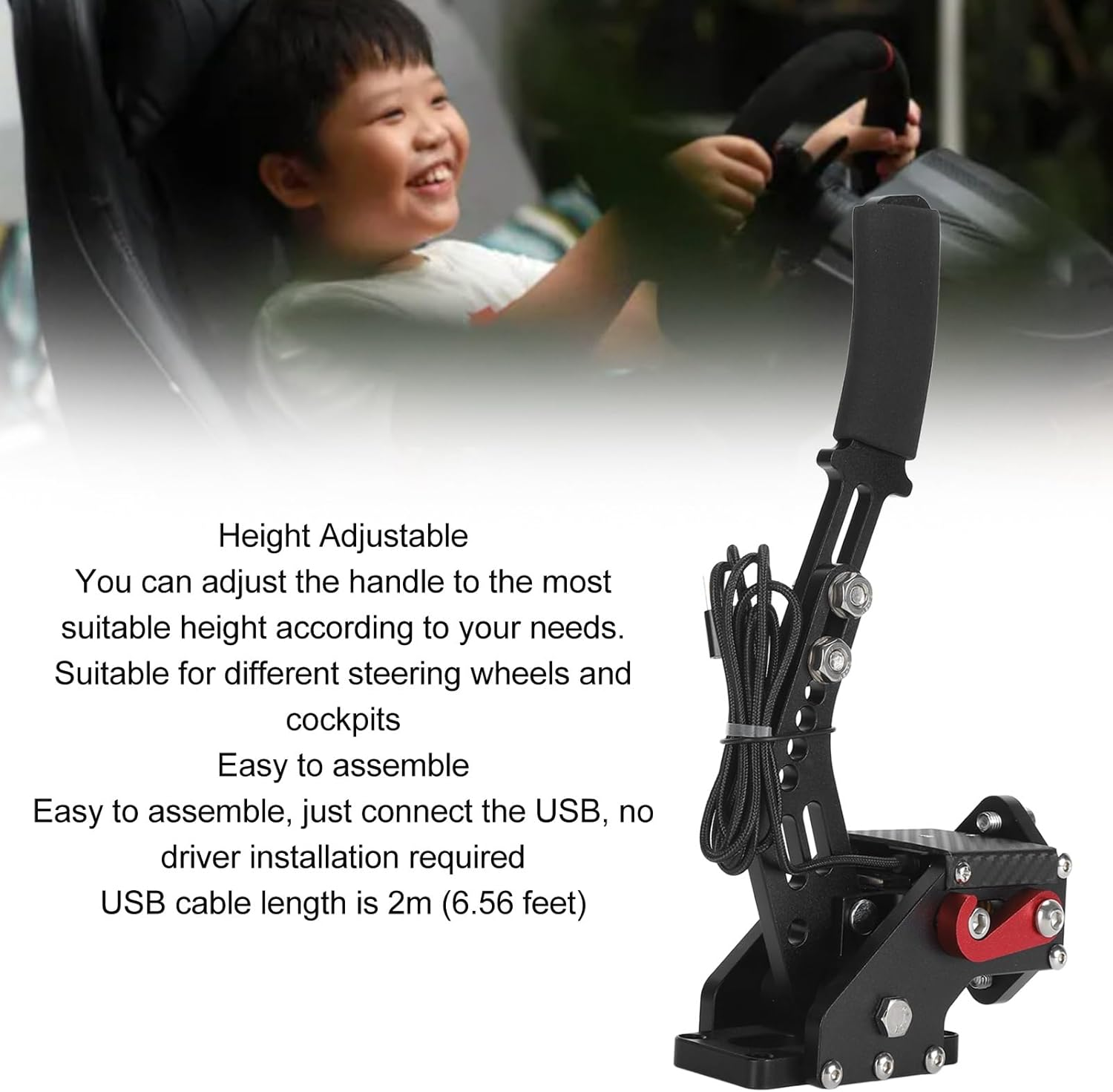 PC Racing Game USB Handbrake 16Bit for G27 G29 G920 G923 T500 T300 FANATECOSW LFS Dirt Rally with Adjustable Height (Black)