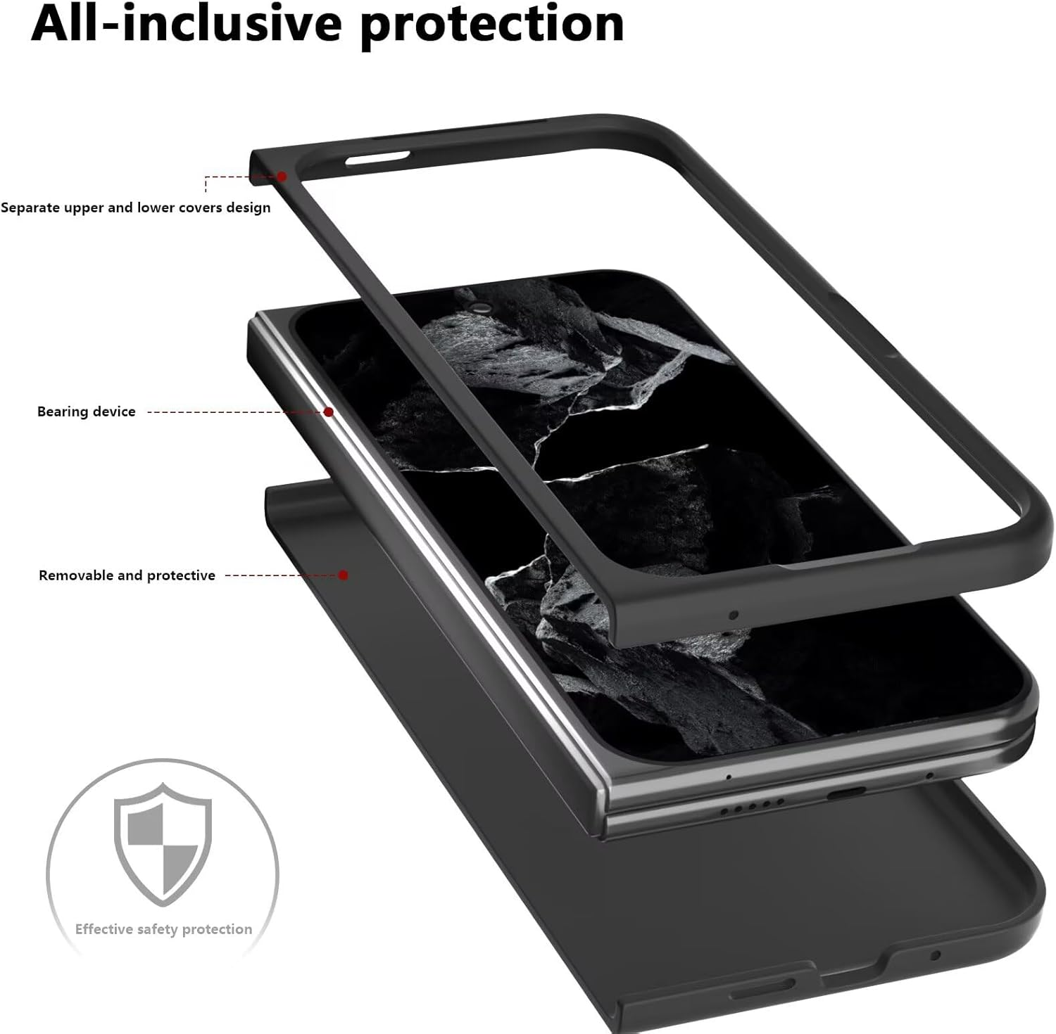 HONLEN Case Suitable for Google Pixel 10 Pro Fold (8 Inches), Hard PC Silicone Mobile Phone Case, Drops and Scratch-Resistant - Orange - Black image number 2