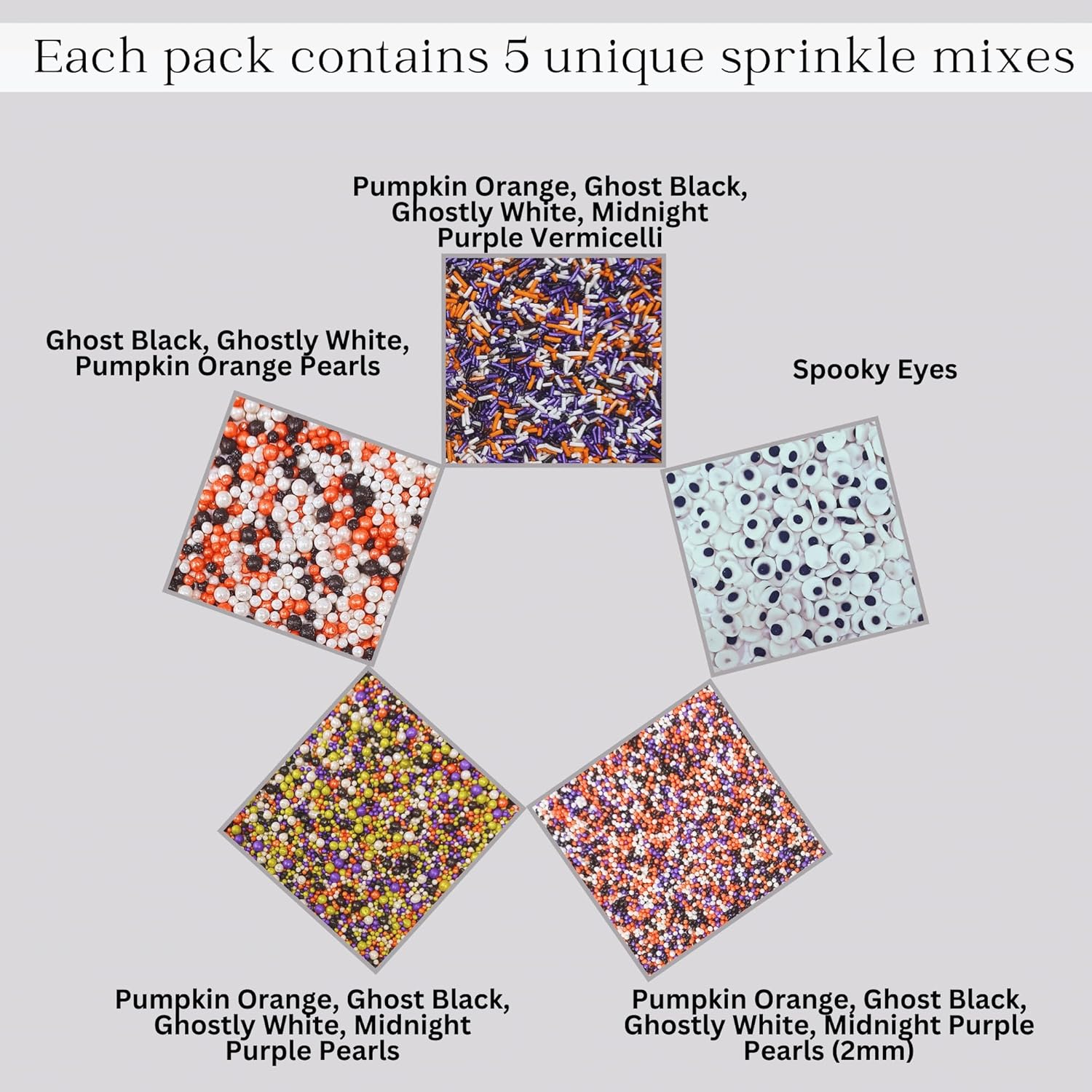 Confect Sprinkles Mix for Baking & Cake Decorative Sprinkles Assorted Pack of 5 Treat with Trick Sliver, Orange, Irish Purple & Black Dragees & Vermicelli Sprinkles - 3.5Oz image number 5